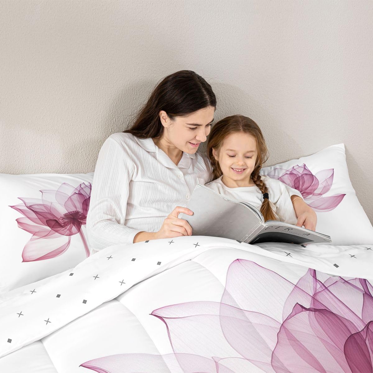 jejeloiu Abstract Floral Kids Comforter Set Toddler Size Modern Art Bedding Set Flower Pink Duvet Quilt for Kids Boys Girls Bedroom Decor Microfiber Ultra Soft Breathable