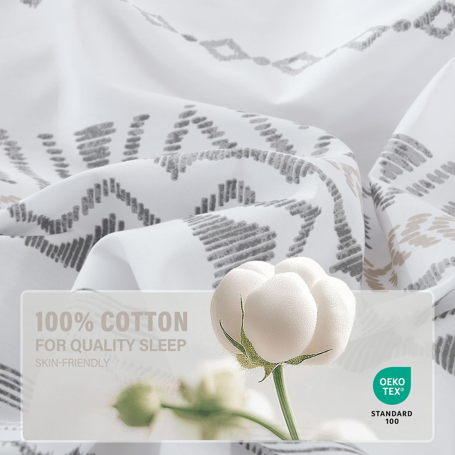 VOOVY Duvet Cover King - 100% Cotton Boho Duvet Cover King Size, 3 Pieces Bohemian Geometric Lightweight Soft Breathable Bedding Duvet Covers Set for All Season (Charcoal, 104"x90", No Comforter)