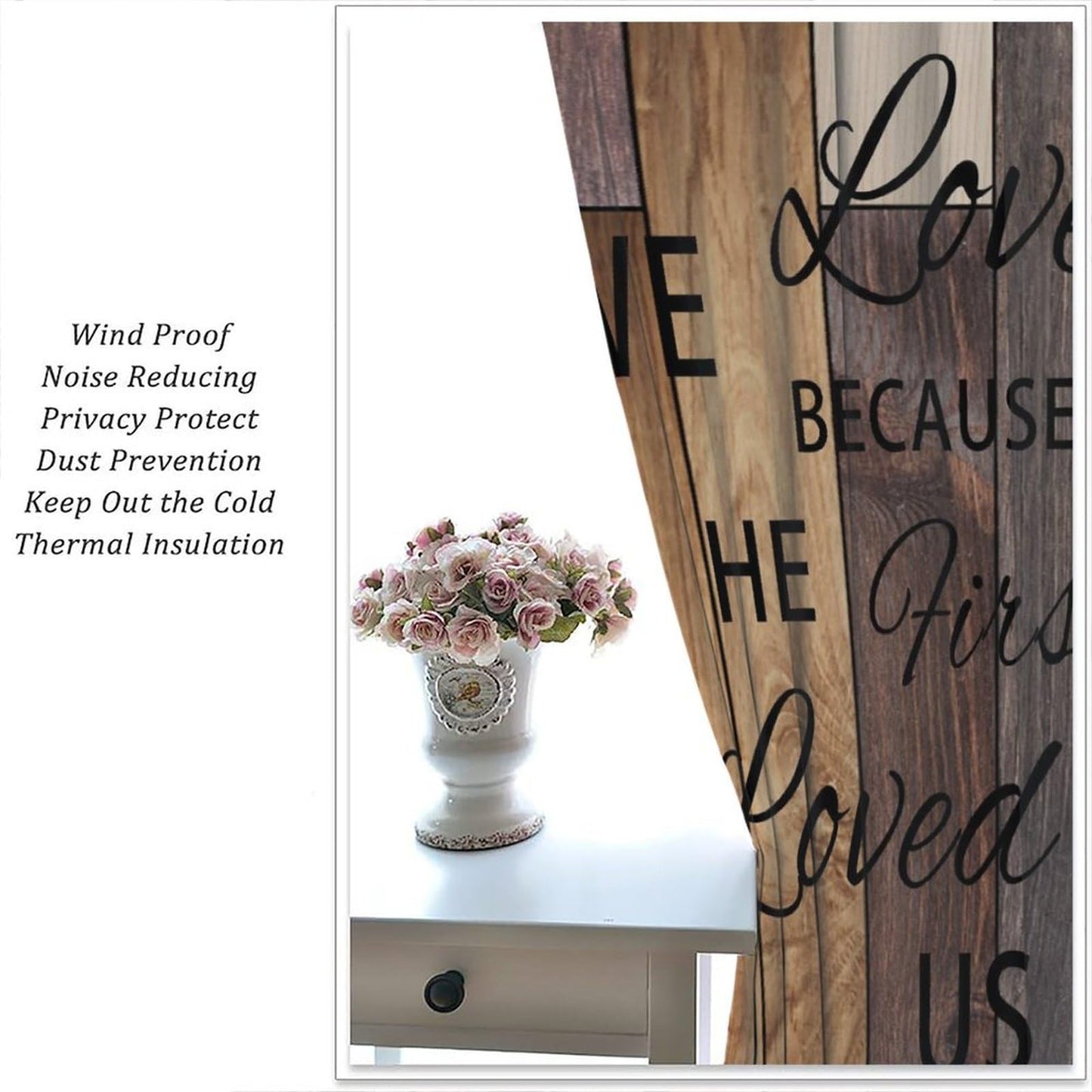 AAVEUP Farmhouse Wooden Curtains for Kitchen Rustic Brown Wood Board Bible Verse Cross Country Cottage Western Barnwood Garage Old Plank Window Drapes Print for Bedroom Living Room 42x45in