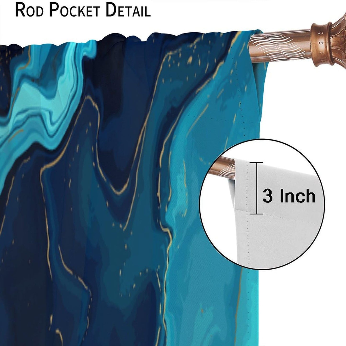 Blue Marble Curtains, Abstract Marble Texture Marbling Printed Window Treatments for Living Room Bedroom Kitchen Decor, Modern Elegant Blue Pink Drapes Set 2 Panels,42x45 Inches