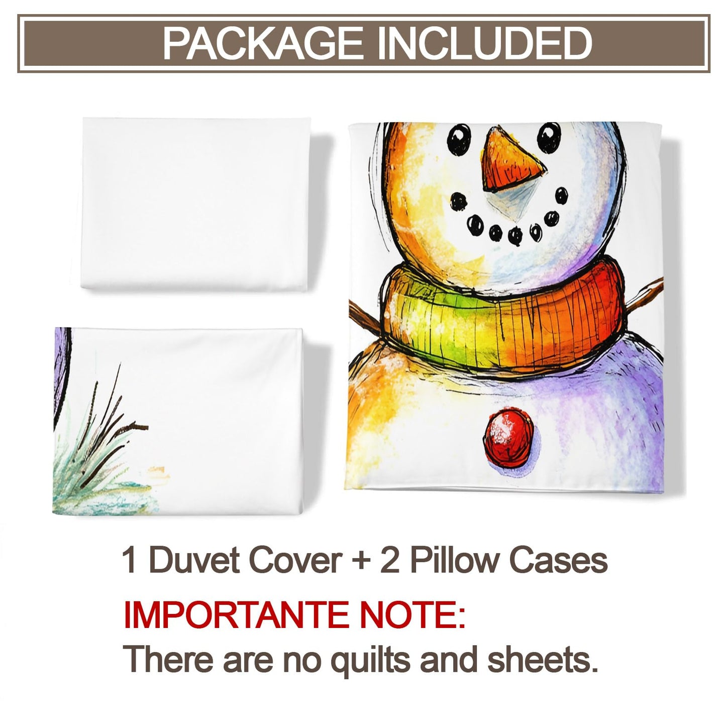 Snowman Duvet Cover Twin Size, Painted Snowman Comforter Cover Christmas Bedding Set 3 Piece with 2 Pillow Sham with Zipper Closure 68" x86"