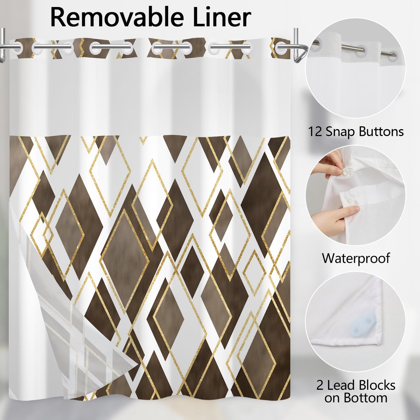 NAEMBCU No Hook Shower Curtain and Liner Set 71x74 Inch