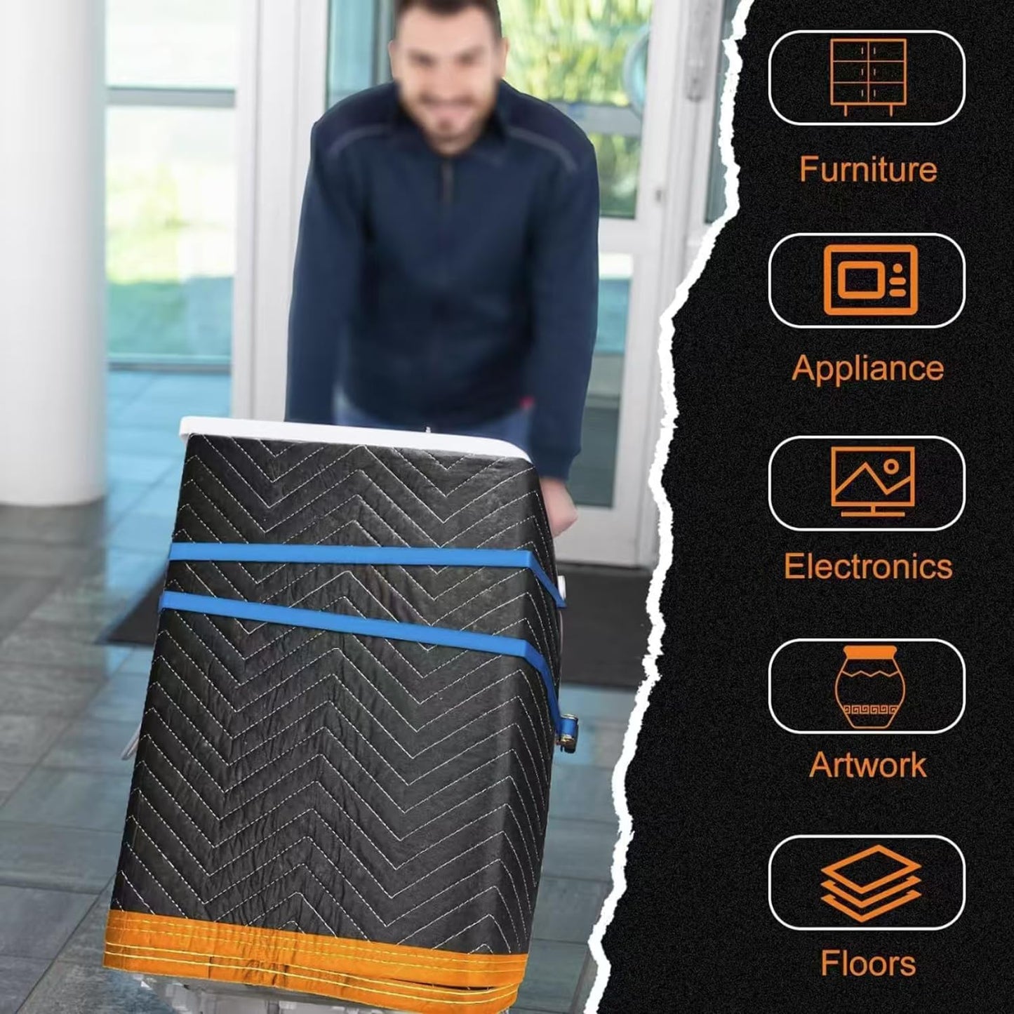 Large Moving Blankets 80 * 72in Heavy Duty Packing Blankets for Furniture Moving Shipping Wrapping Quilted Furniture Pads for Moving, Padded Mover Blankets (Black) 2pack