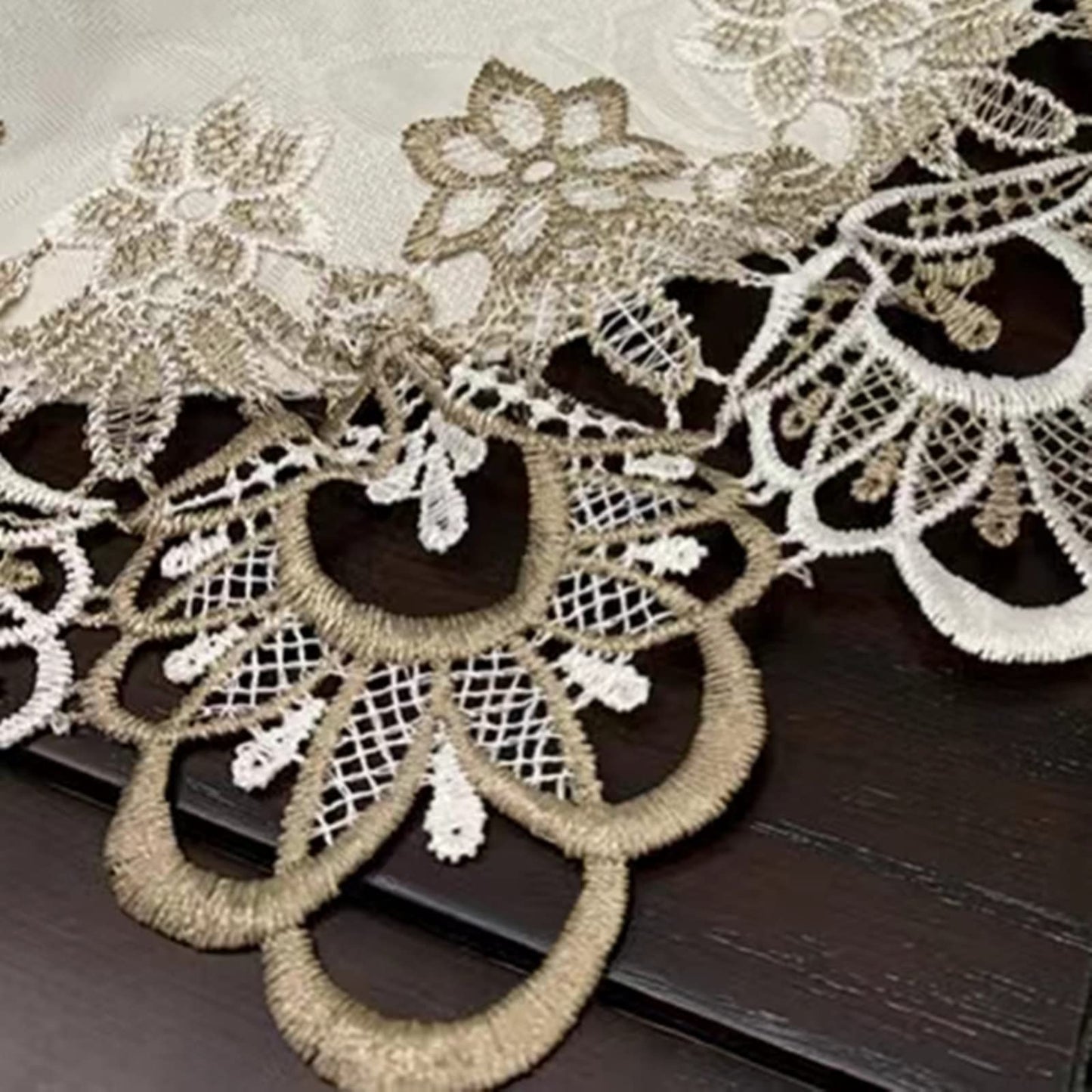 ZMNSZBDBeige Embroidered Lace Tablecloth Lace Coffee Table Cover Oval Hollow Fabric Tablecloth, Washing Machine, Dryer, Refrigerator Top Dust Cover (20''X43'')