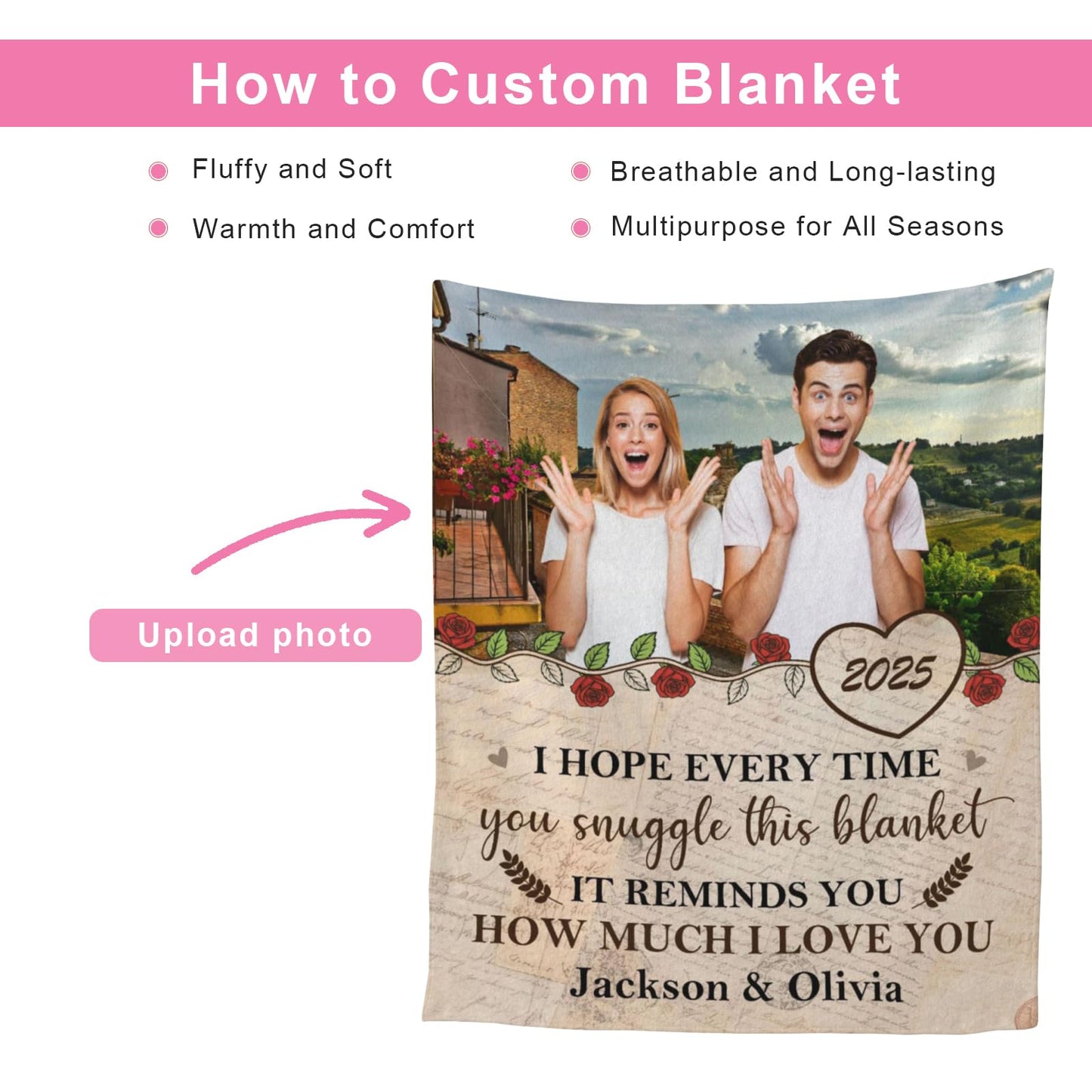 BHSHOH Personalized Couple Photo Blanket for Girlfriend Boyfriend Love Custom Anniversary Blanket Gifts for Husband Wife Wedding Valentine’s Day Gifts Man Woman Throw (12)