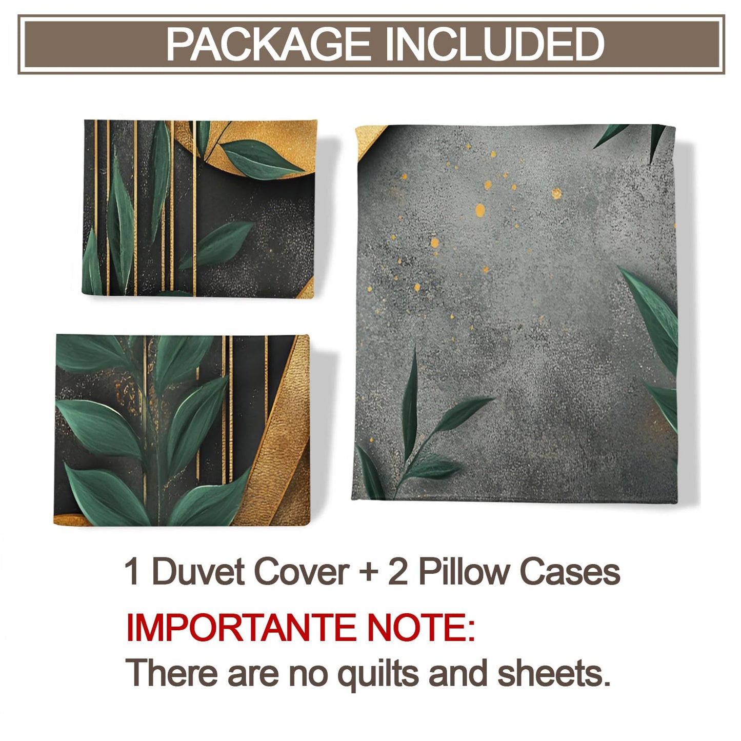 GKPLY Geometric Bedding Green Leaves Duvet Cover Full Modern Abstract Comforter Cover with Zipper & Ties - 3 Pieces with 2 Pillowcases - Home Decor & Gifts Black and Grey Design