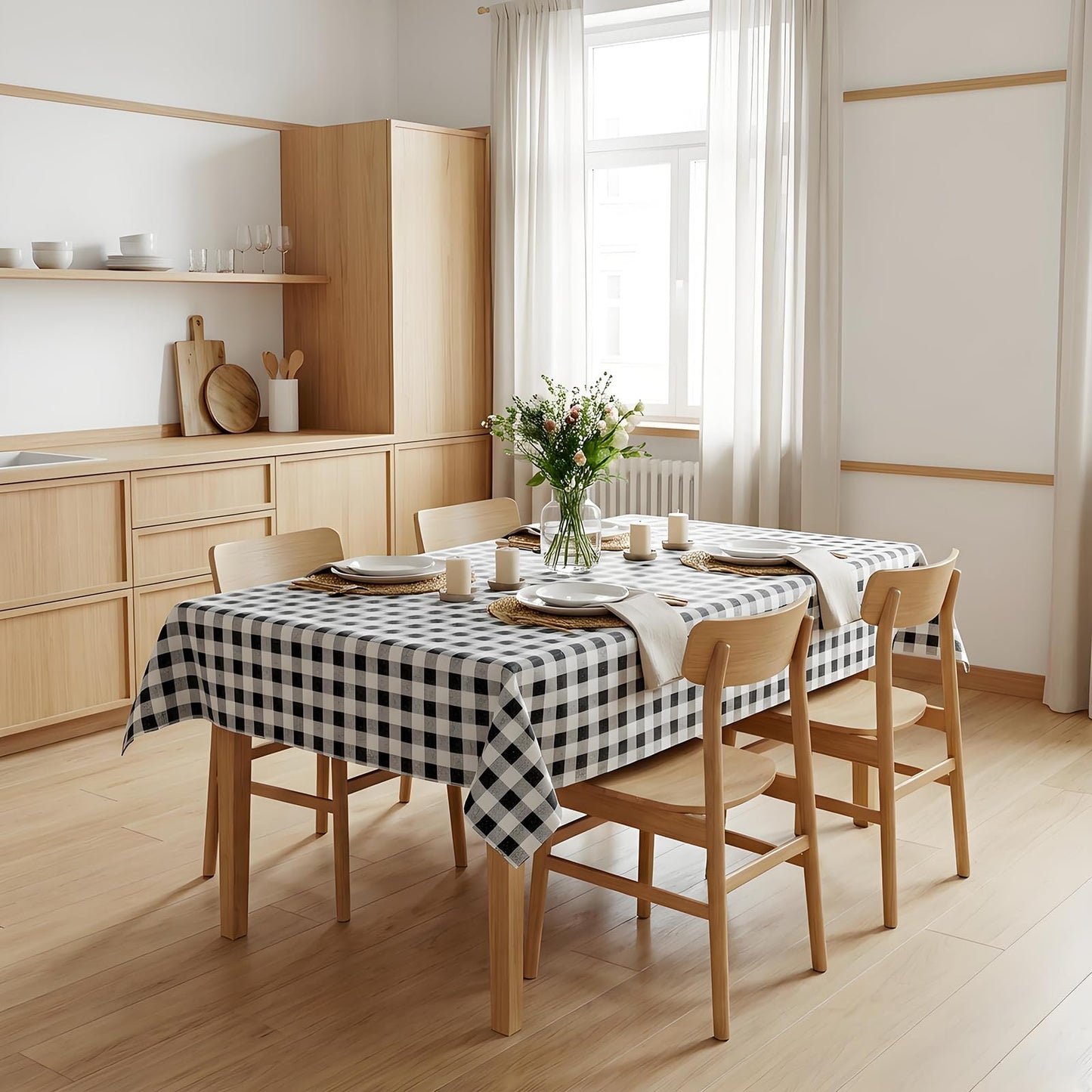 vortiara 52'' X 70'' Checkered Tablecloth Disposable Vinyl Tablecloths with Flannel Backing Wipeable Spillproof Plastic Table Cover PVC Waterproof Table Cloth for Indoor Outdoor