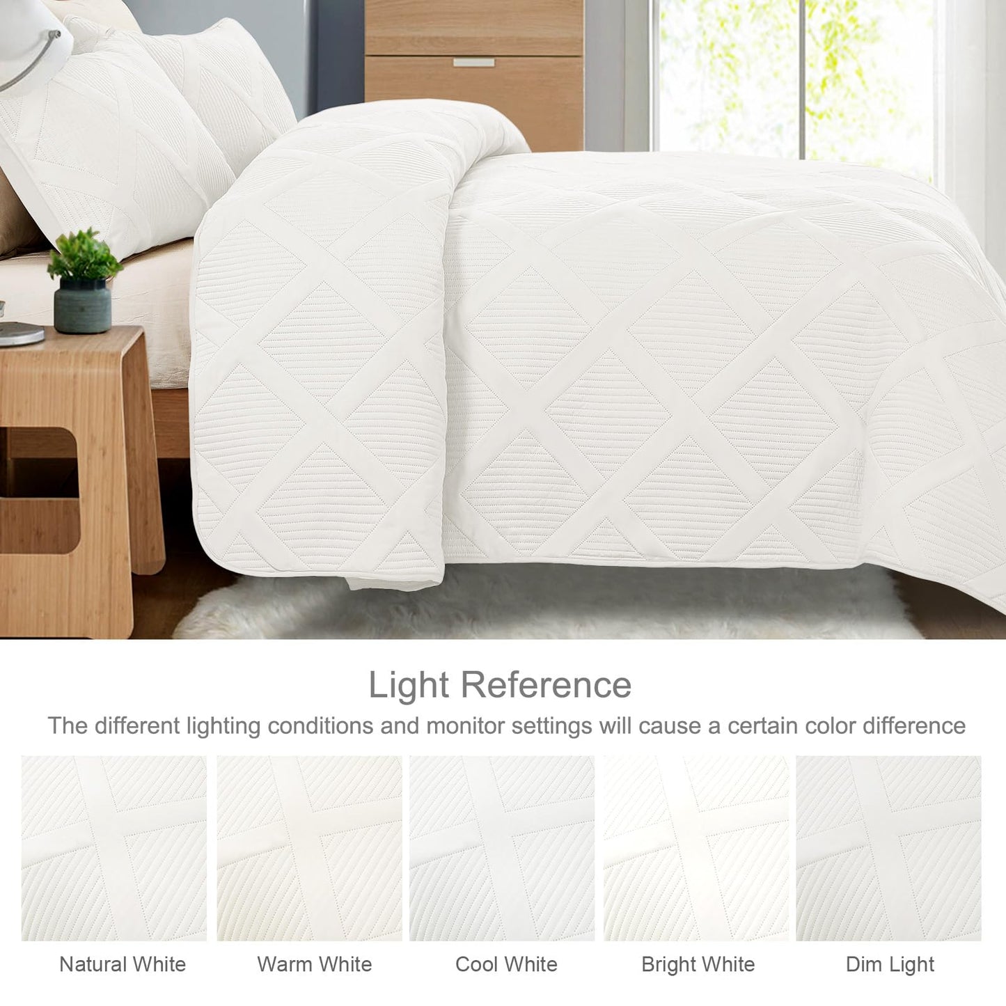 Exclusivo Mezcla Oversized King Quilt Set- White Cal King Quilts Bedding Set with 2 Pillow Shams, Modern Bedspread with Striped Pattern, Soft Lightweight Bedspreads Coverlets for All Seasons