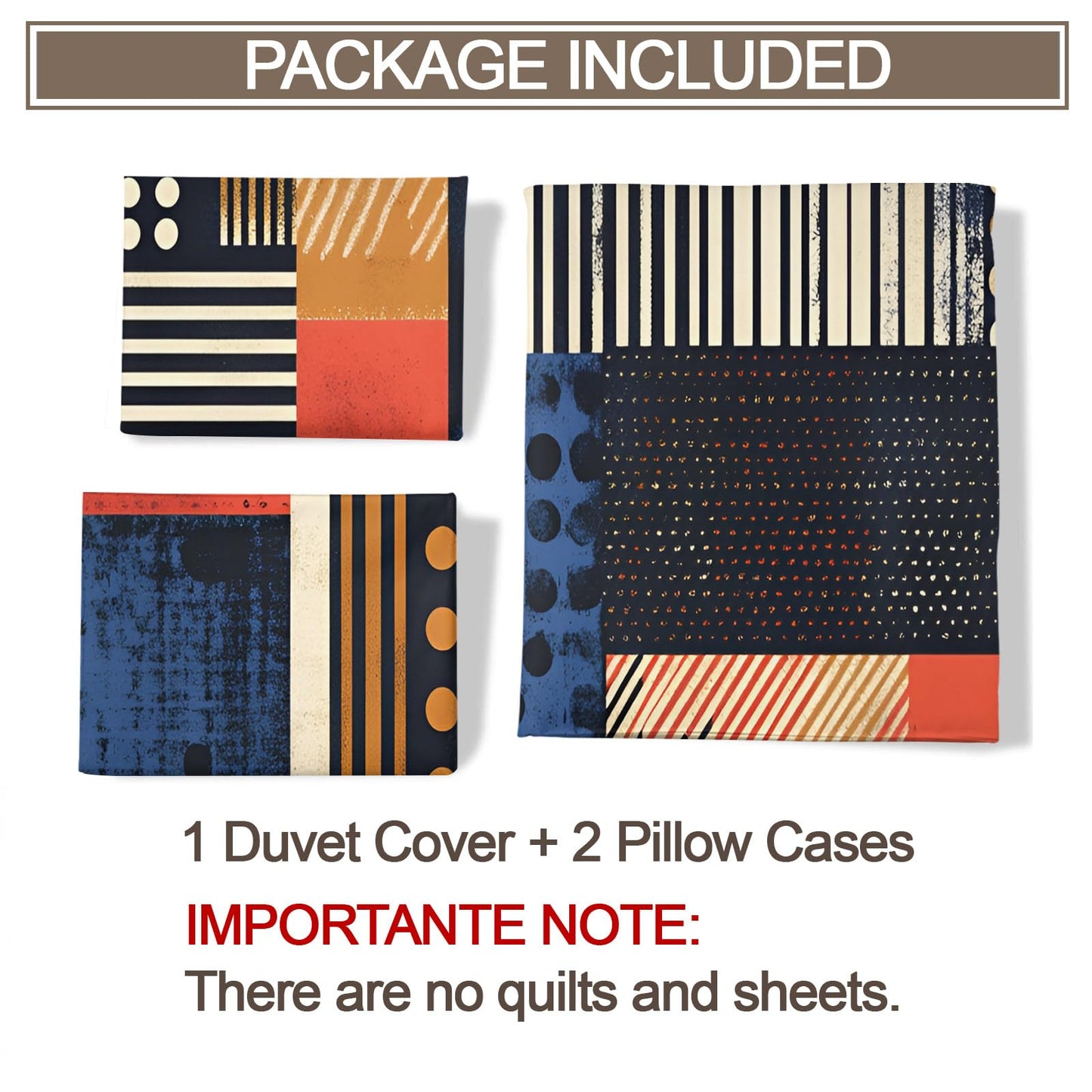 GKPLY Geometric Blocks Comforter Set King, Strip Dot Distressed Duvet Cover Set, Mid Century Bedding Set & Home Decor, Zipper & Ties, Reversible Print - Boho Abstract Quilt & 2 Pillow Cases