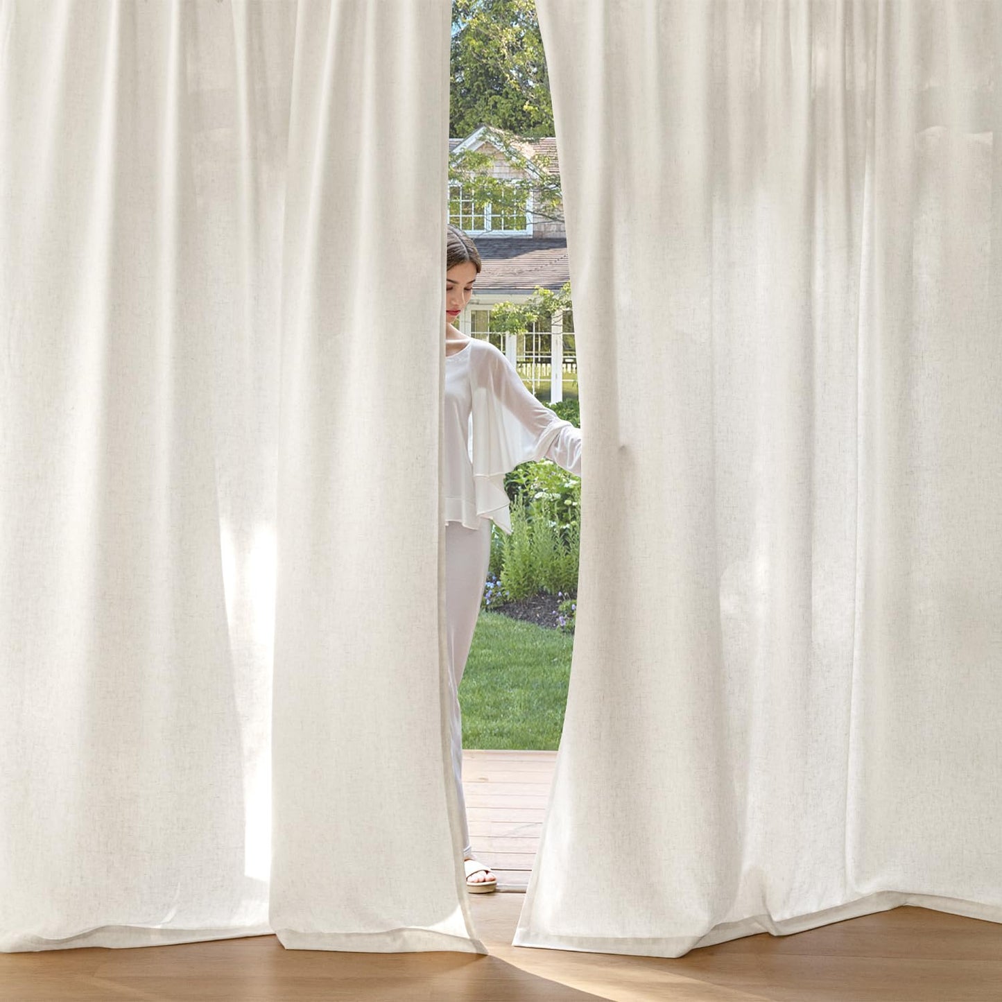 MIULEE Non-See-Through Privacy Linen Curtains 2 Panels, Light Filtering Window Curtains Farmhouse Textured Back Tab Semi Sheer Drapes for Bedroom Living Room, 52 x 84 Inches Long, Natural White
