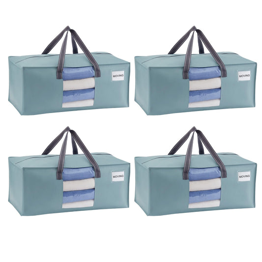 VENO 4 Pack Heavy Duty Moving Bags, Packing Bags with Clear Window, Alternative to Moving Boxes, Storage Bins for Clothes, Blankets, Comforters, College Dorm Essentials (Light Blue Matte, 4 Pack)