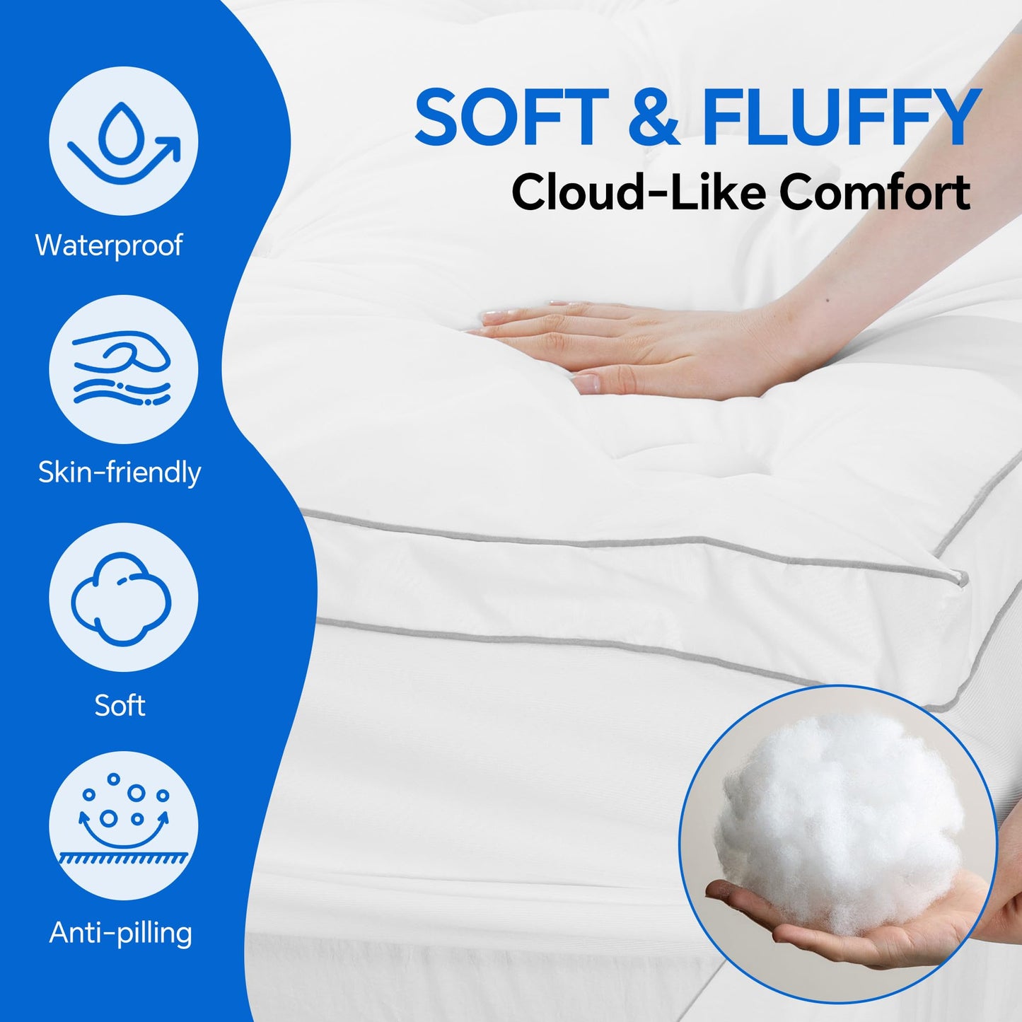HOMBYS 2 Inch Thick Queen Size Sofa Bed Mattress Protector, 60'' x 72'' Waterproof Mattress Pad Cover with Deep Pocket, Pull Out Couch Pad Topper (White)