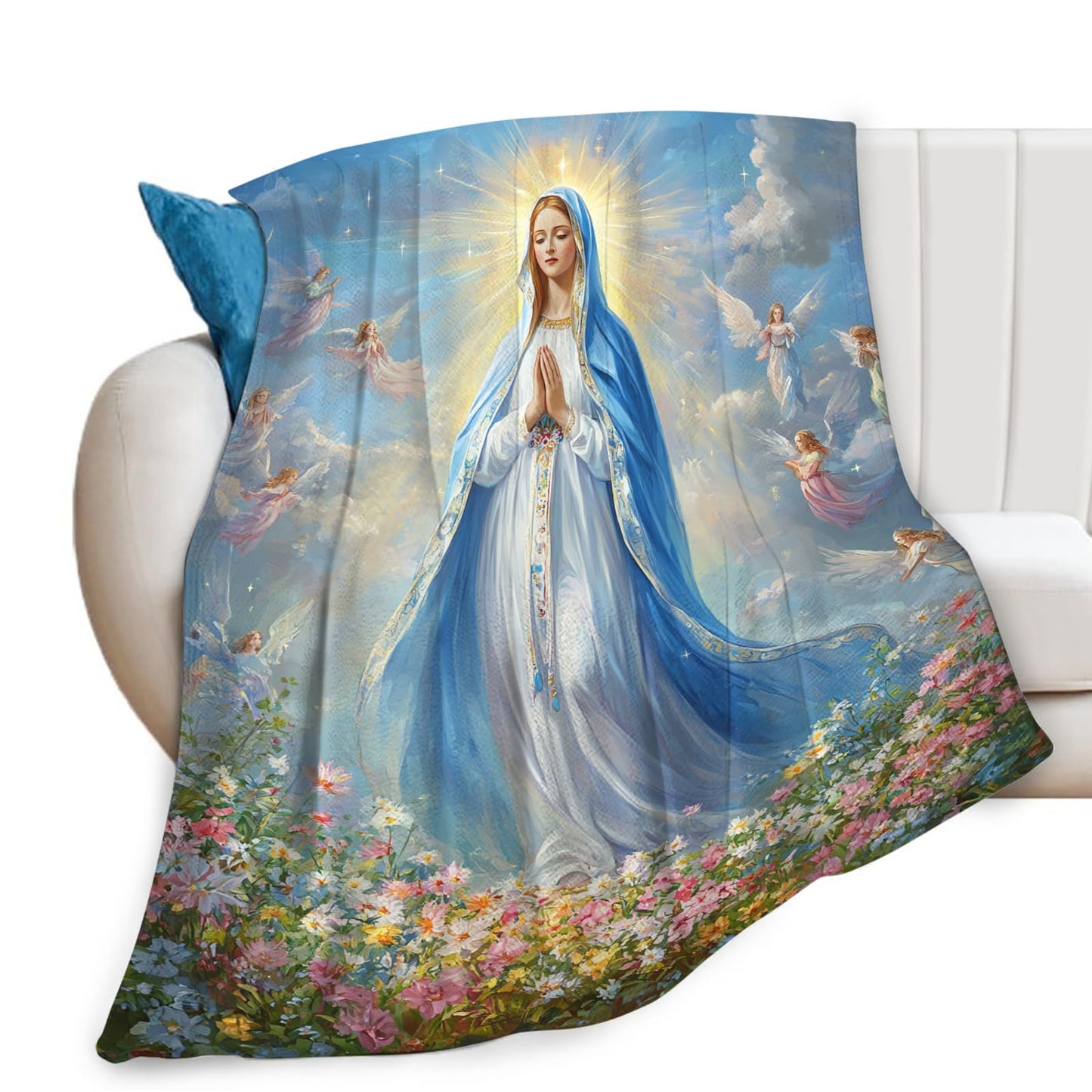 Virgin Mary Virgen de Guadalupe Blanket, Our Lady of Guadalupe Throw Blanket, Cozy Flannel Soft Blankets Gift for Girls Couch Sofa Bed 50" x 40"