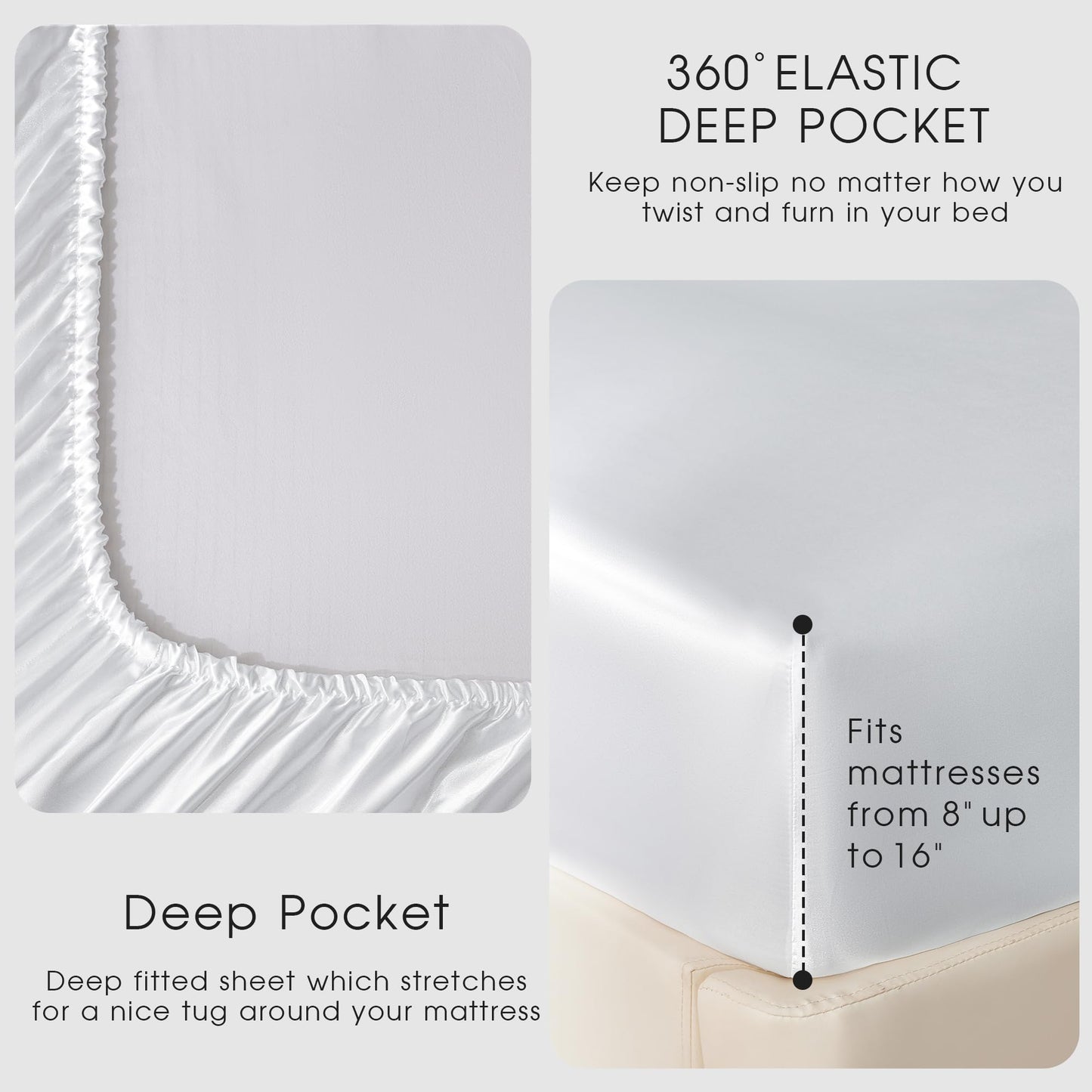 FreshCulture Satin Sheets Full Size - 4 Piece Luxury Soft Silky Full Size Bed Sheets, Similar to Silk Bed Sheet Set with 1 Deep Pocket Fitted Sheet, 1 Flat Sheet & 2 Pillowcases (White)