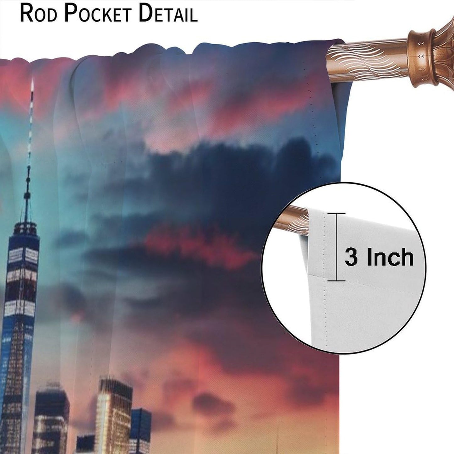 Urban Nightscape Curtains, Colorful Foggy Rosy Clouds Modern City Skyscraper Street Scenery Pattern Window Treatments, Blackout Rod Pocket Drapes For Living Room Bedroom Bathroom Kitchen 42x45in