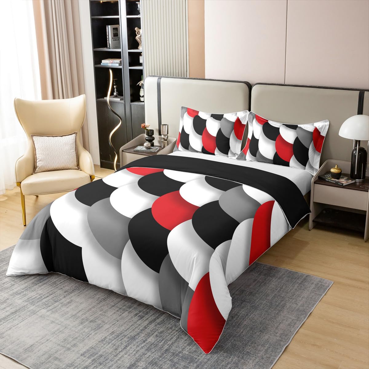 jejeloiu Red Black White Duvet Cover 100% Cotton Geometric Abstract Queen Size Bedding Set for Kids Boys Girls Abstract Art Comforter Cover Soft（No Comforter）