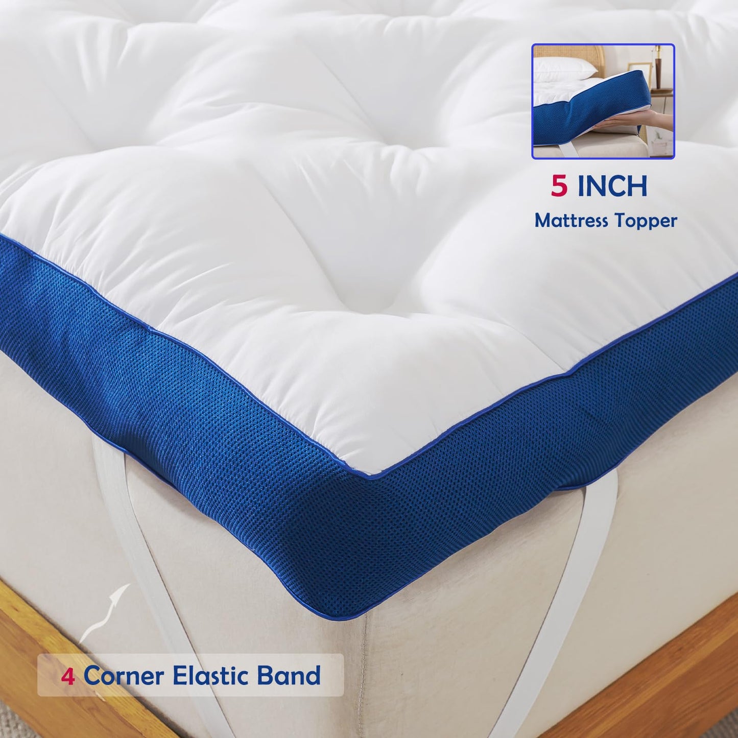 WhatsBedding 5 Inch Memory Foam Mattress Topper Queen for Back Pain, Filled with Flfuffy Soft Breathable Stuffing, Thick Supportive Pillow Top Queen Mattress Topper