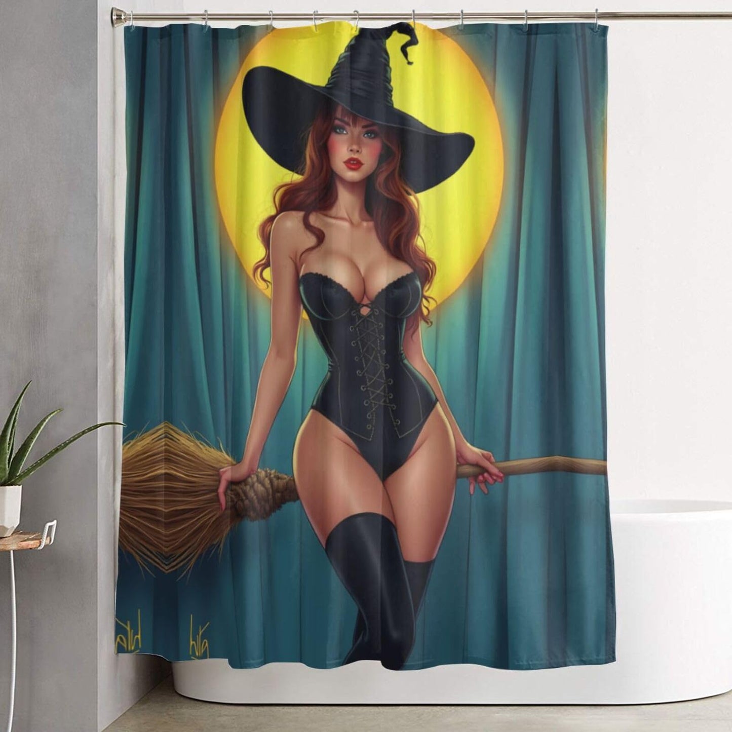 HEILIVIO Shower Curtain Witch Moon Waterproof Fabric Stylish Durable Bathroom Decor,Quick-Dry,60x72inches,Includes Hooks