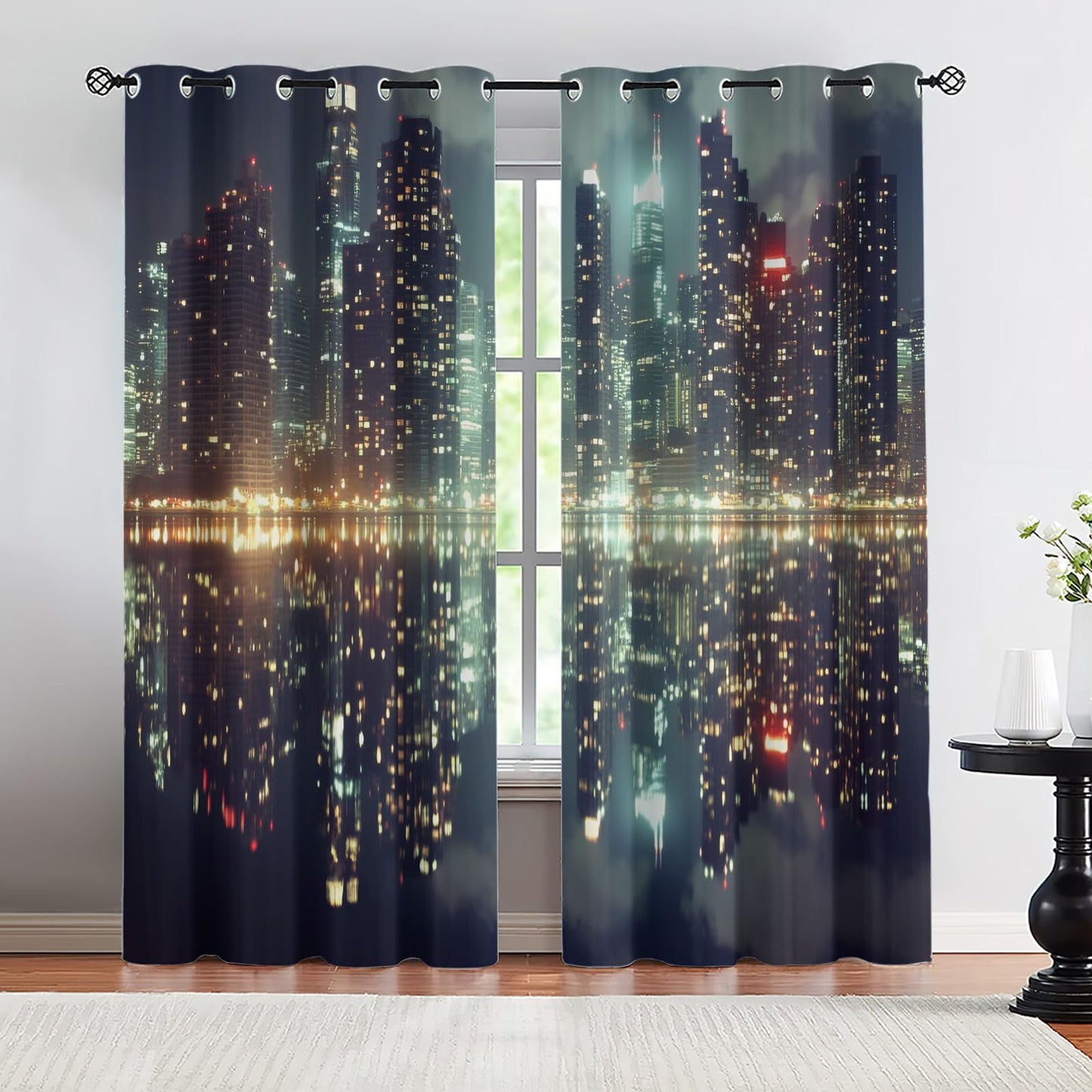 YXQAIED City Curtain, City Night View Curtains for Bedroom Living Room, Urban Landscape Blackout Curtains & Home Decor, Window Curtain 39 Inch 2 Panel Set