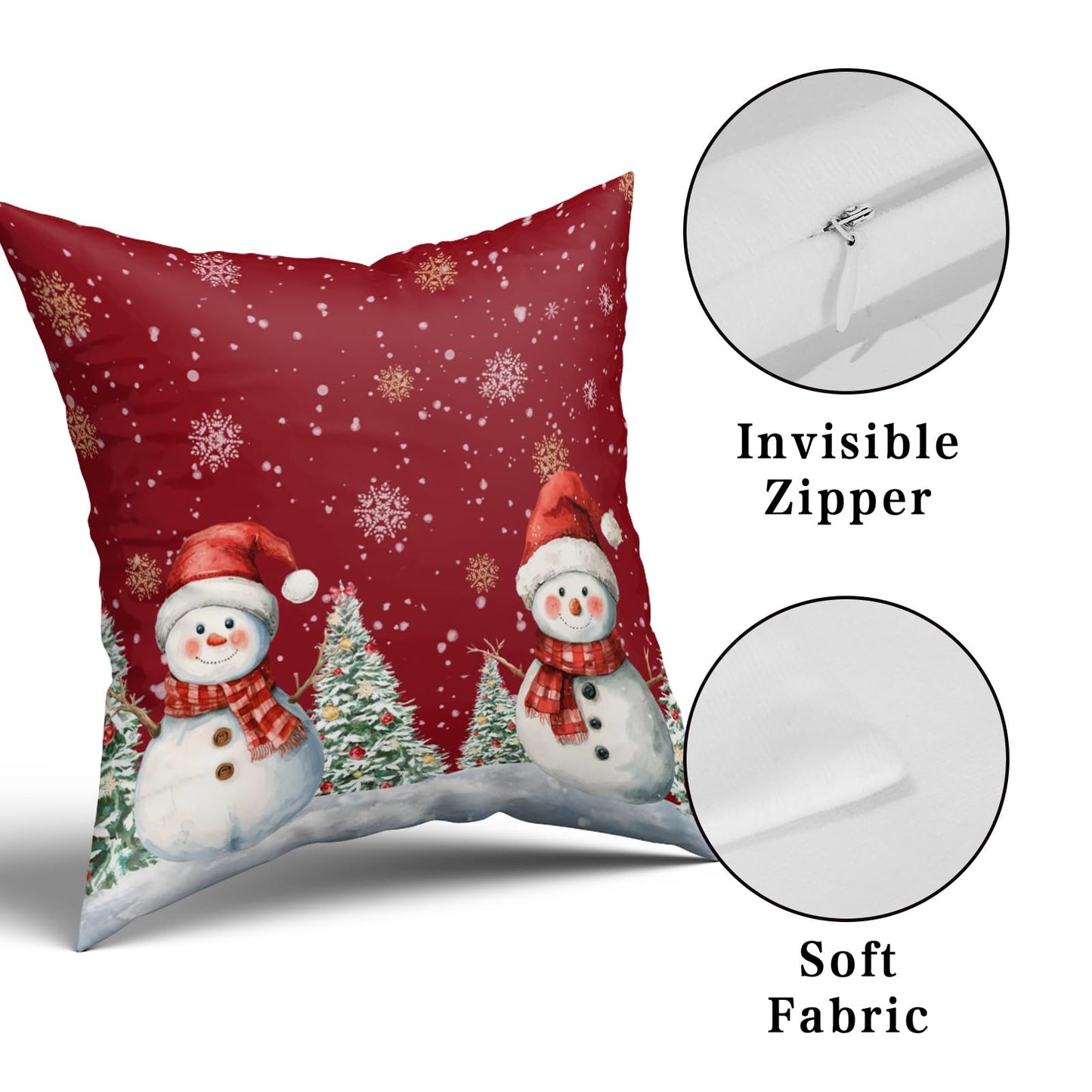 Giwawa Snowman Pillow Covers 18x18 Inch Red Winter Pine Tree Snowflake Pillow Cases Set of 2 Xmas Farmhouse Cushion Case Decorative Winter Holiday Decor for Home Couch Bed Sofa