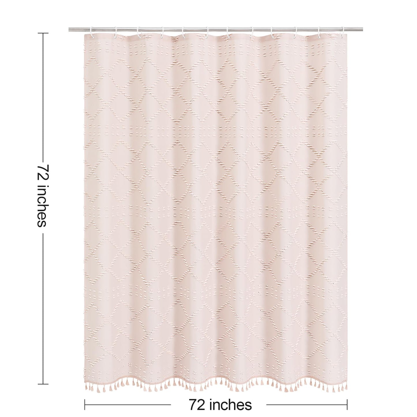 Craidlela Boho Light Pink Woven Fabric Shower Curtain with Tassel 72 x 72 Modern Farmhouse Minimalist, Pink Bohemia Tufted Chevron Striped Chic Textured, Waterproof Cloth Curtain for Bathroom