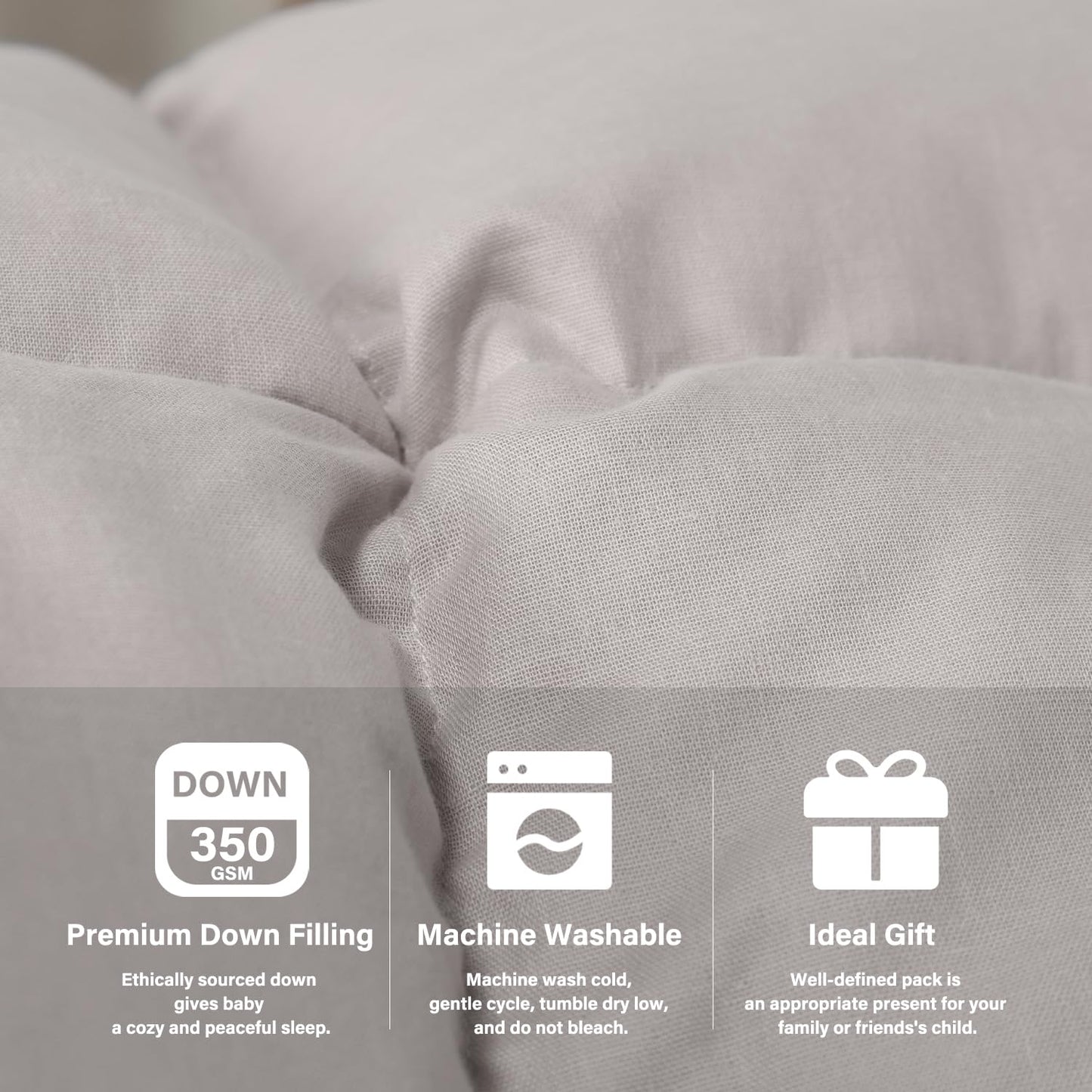 zzlamb Muslin Toddler Down Comforter Baby Down Blanket, Lightweight Crib Quilt All Season Duvet Insert, Soft & Breathable 100% Cotton Muslin for One Side Machine Washable, Misty Grey 41x48in