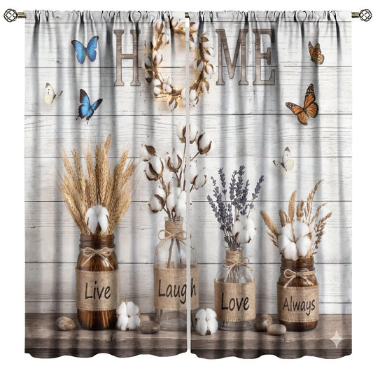 BenYaSong Rusitc Farmhouse Cotton Decor Curtain Kitchen Curtains Country Retro Wood Vintage for Home Kitchen Restaurant Decoration Window Drapes 2Panel 41" W X 44" L
