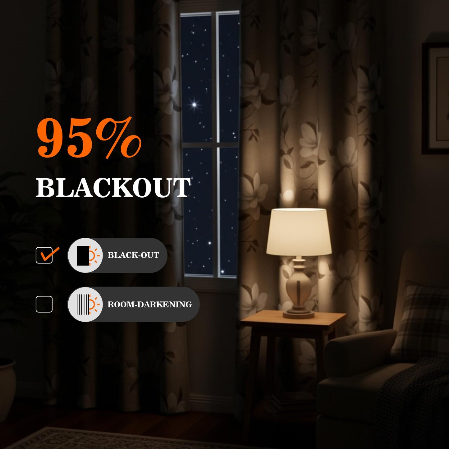 MYSKY HOME Floral 95% Blackout Curtains 84 Inches Long 2 Panels Set for Living Room - Thermal Insulated Black Out Flower Pattern Printed Drapes Grommet Top Bedroom, 52" W Each Panel, Light Grey