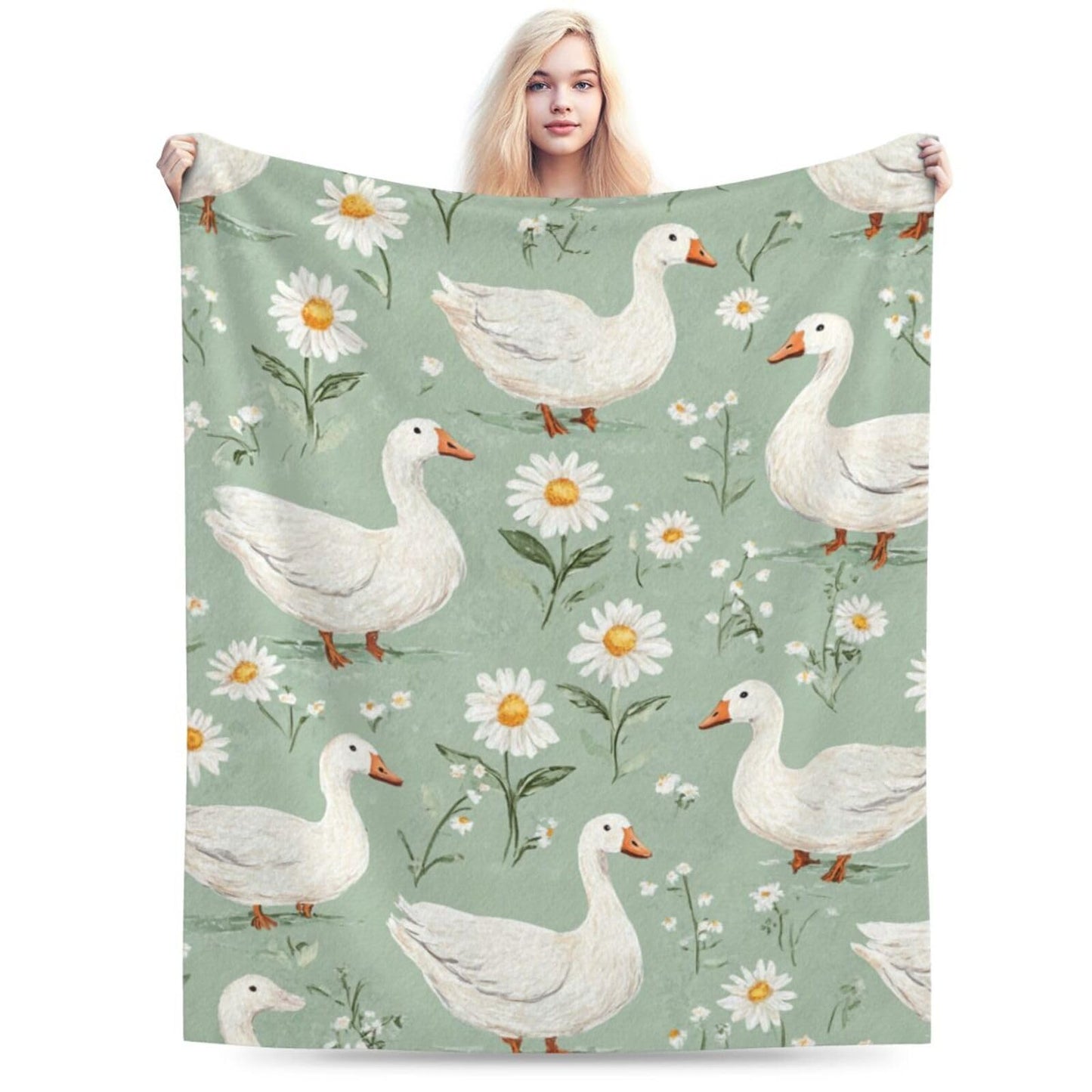 Cute Goose Throw Blanket White Duck Flannel Blankets Fuzzy Plush Super Soft Cozy Warm Decor Gifts for Boys Girls Kids Adults Men Women 40" x 50"