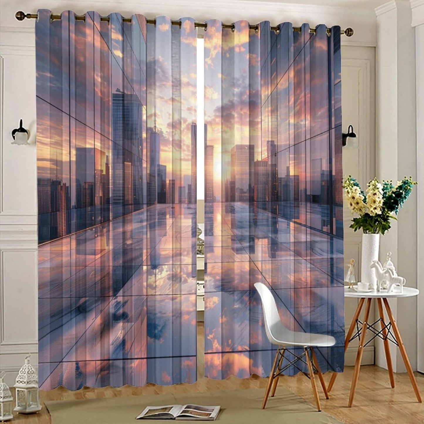 TOWINSFB Fantasy City Architecture Blackout Curtains, Sky Colorful Building Sunset Grommet Thermal Insulated Curtains Window Drapes for Bedroom Living Room, 2 Panels, Each 21W x 63L