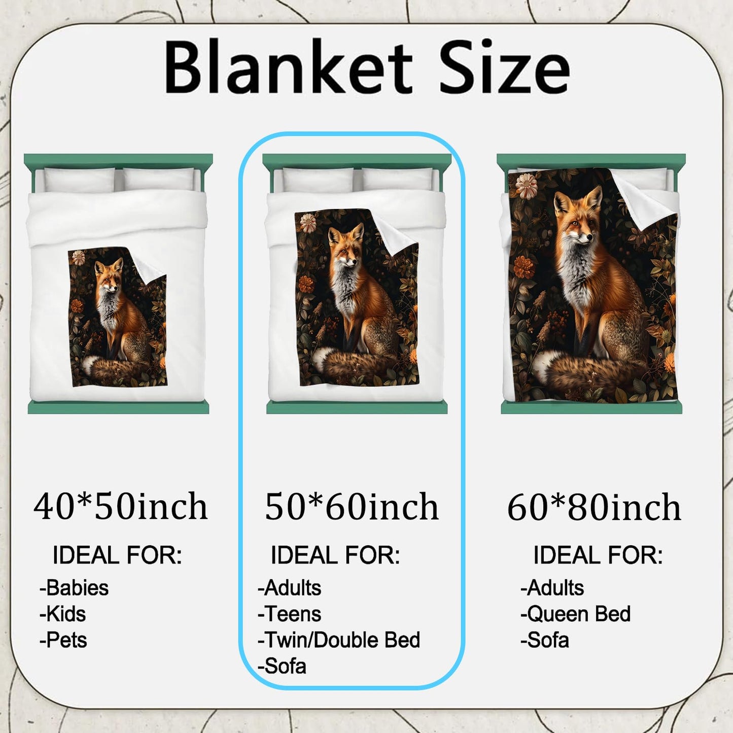 jwyta Rustic Fox Flannel Blanket,Realistic Woodland Animal Throw with Autumn Floral Background,Lightweight Fleece Blankets for Nature Lover,Couch,Cabin,Bed,Camping Fall Decor Gifts,60x50in