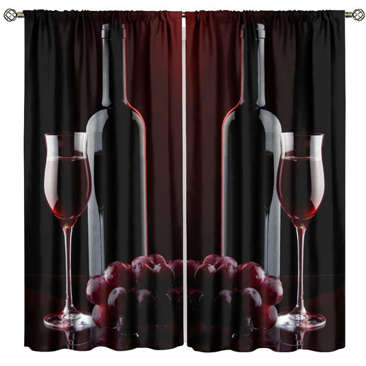 Wine Curtains, Red Wine Bottle Glass Grapes Print, Light Filtering Window Drapes for Kitchen Dining Room Living Room, 20.5" W x 44.5" L, 2 Panels （No Blackout）
