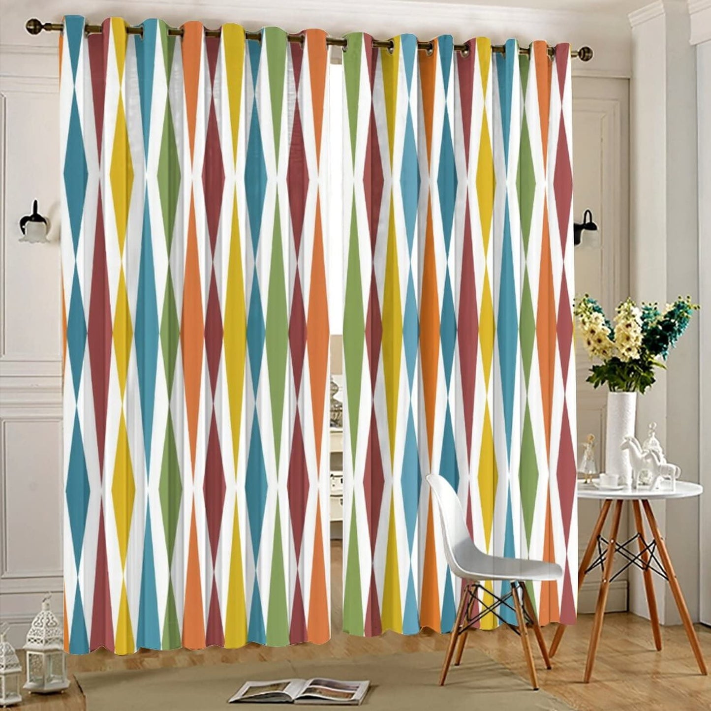Kazynee Retro Mid Century Blackout Curtains for Bedroom,Abstract Modern Geometric Mid Century Colorful Rainbow Grommet Thermal Insulated Room Darkening Curtains Window Curtains 2 Panels 45L x 21W