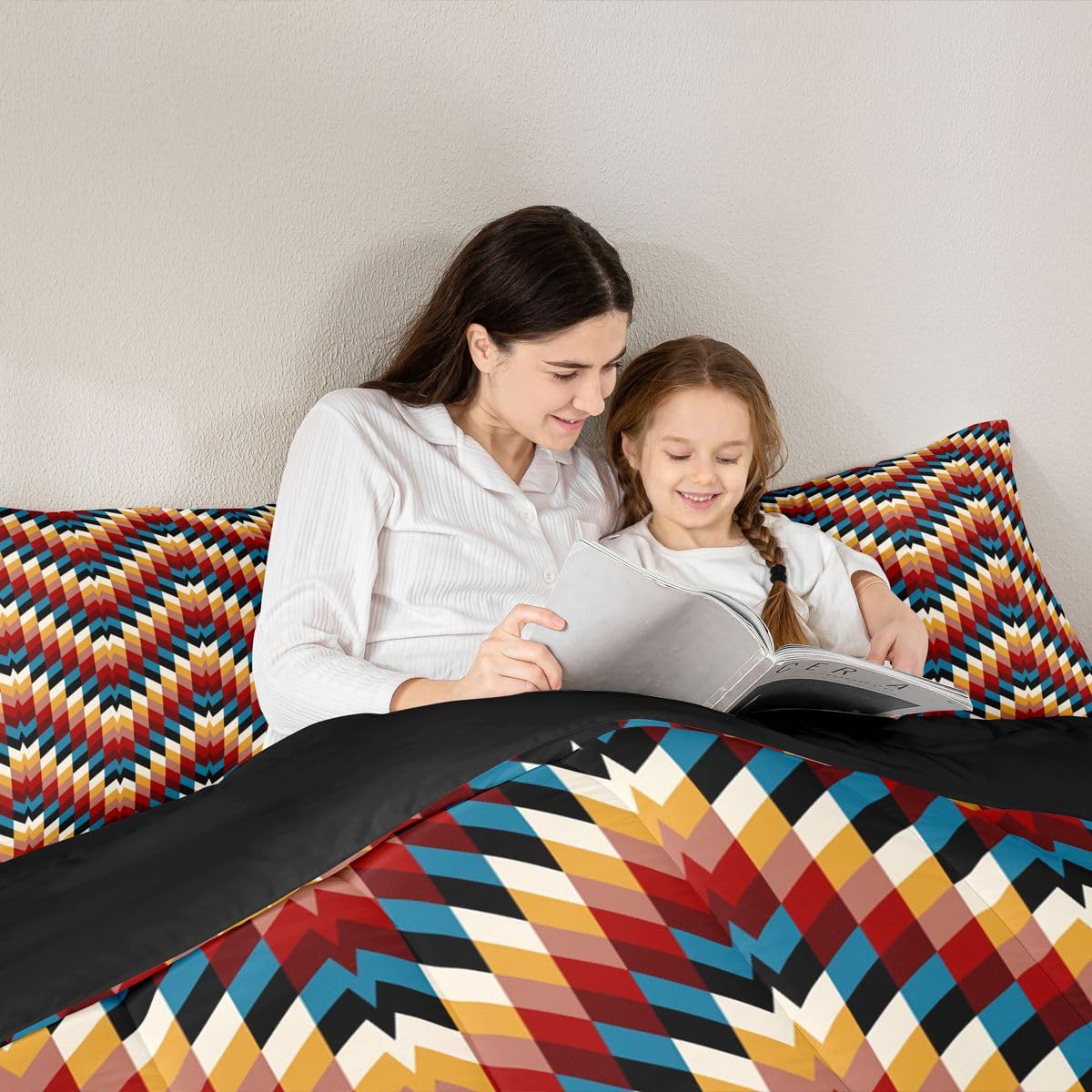 jejeloiu Southwestern Native Aztec Comforter Set All Season Bohemian Bedding Set with 2 Pillow Cases Brown Blue Microfiber Kids Queen Bedclothes Tribal Geometric Bedroom Decor Duvet Quilt Breathable
