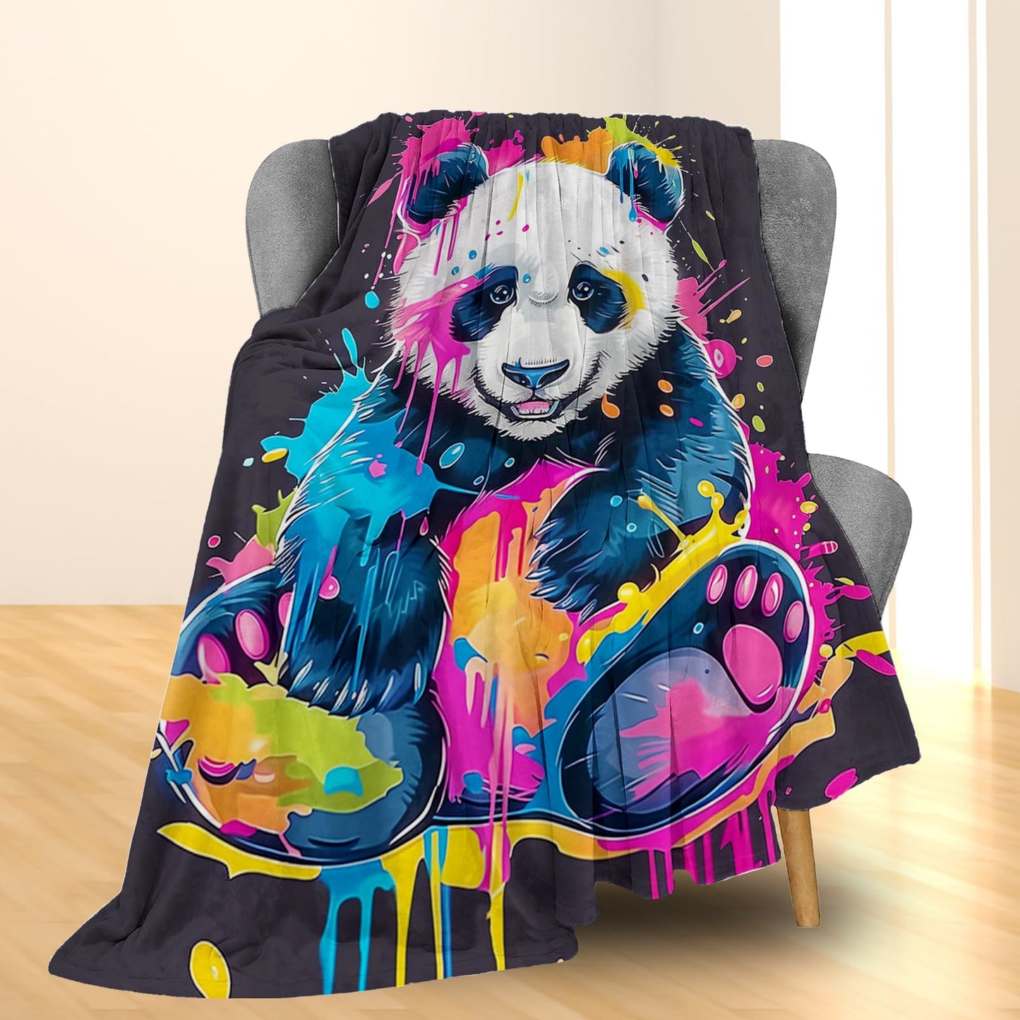 Ti Caldi Cute Panda Blanket | Soft Warm Fuzzy Lightweight Animal Watercolor Art Flannel Throw Blanket Perfect for Couch, Bed, Travel & Outdoor Use, Cozy Blankets for Adults Kids 60×50 in