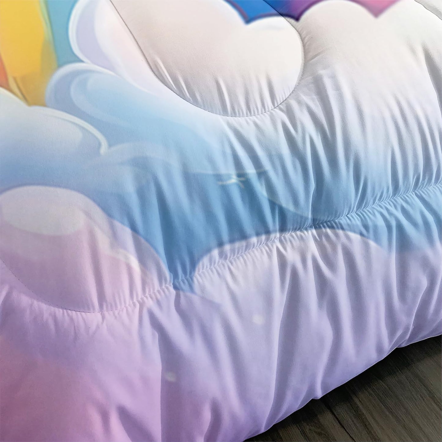 XYNHML Pink Blue Unicorn Comforter 3pcs Full Kids Clouds Rainbow Flowers Quilt Boys Girls Bedding Set Cute Printed Fantasy Room Decor Bed Set with 1 Comforter and 2 Pillowcases