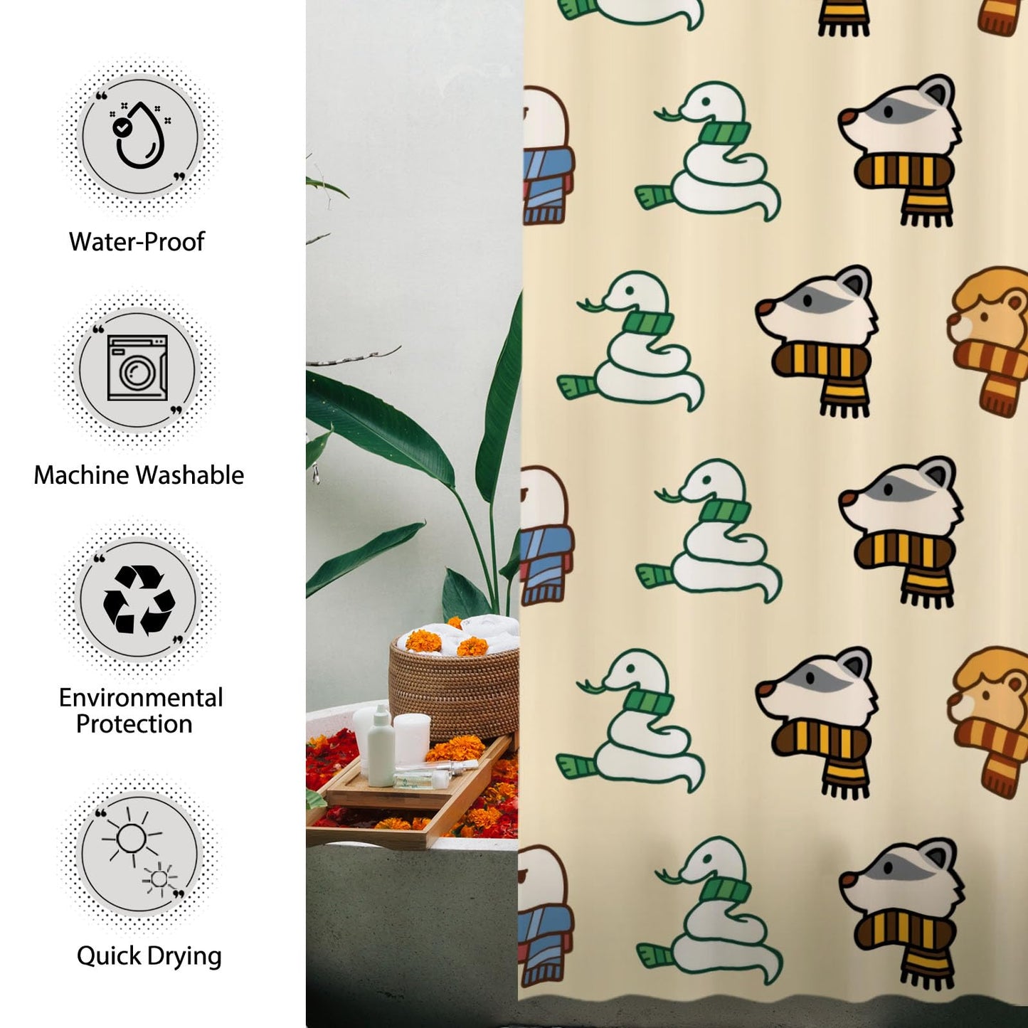 Funnytree Magic Cute Animals Shower Curtain 72"x72" - Waterproof Fabric Bathroom Decor for Boys Girls Kids Teens Fans, Easy Care Washable (Hooks Not Included)