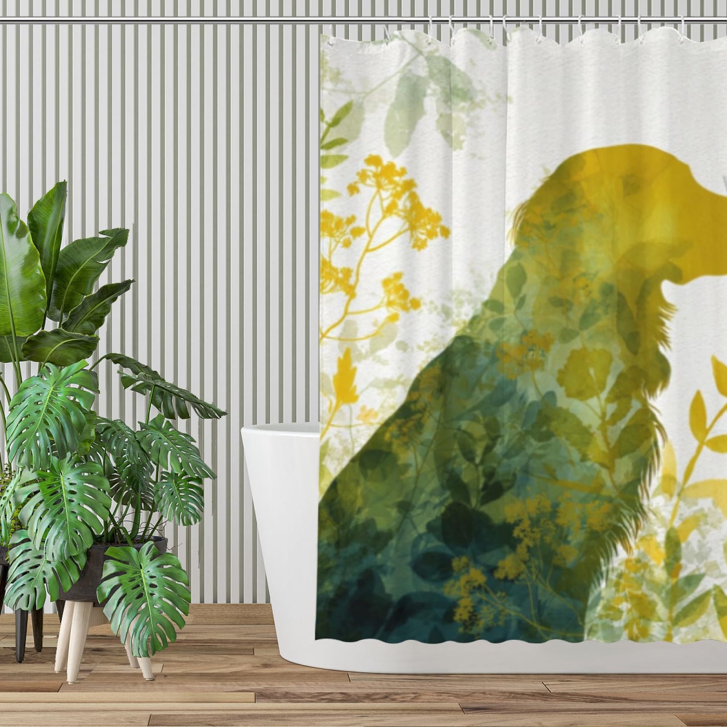 Wordatu Shower Curtain for Bathroom Flower Funny Golden Retriever Shower Curtains for Bathtub Waterproof Fabric Shower Curtain with Hooks 72x72 Inches