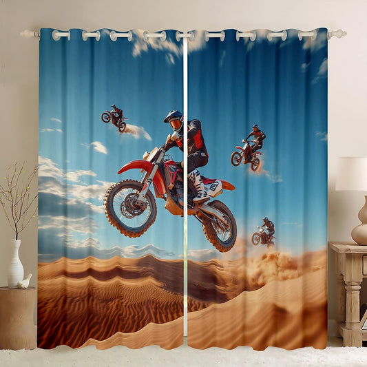 Feelyou Dirt Bike Curtains for Bedroom Living Room (2 Panels, 42 x 84 Inch) Racing Themed Room Blackout Curtain Racing Motocross Rider Blackout Curtains Extreme Sports Window Treatments