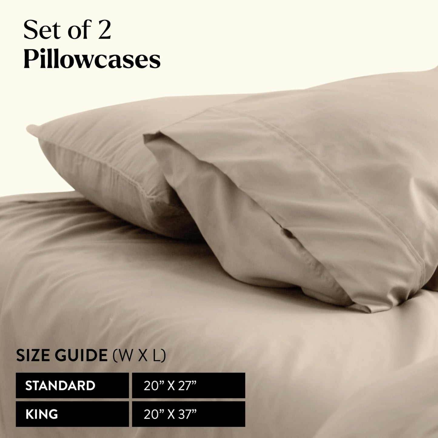 Miracle Made Soft, Breathable Cotton Pillowcase Set, 2-Piece – Silver-Treated, Cool-to-the-Touch Covers for a Fresher-Feeling Sleep Surface – Standard Size, Sand