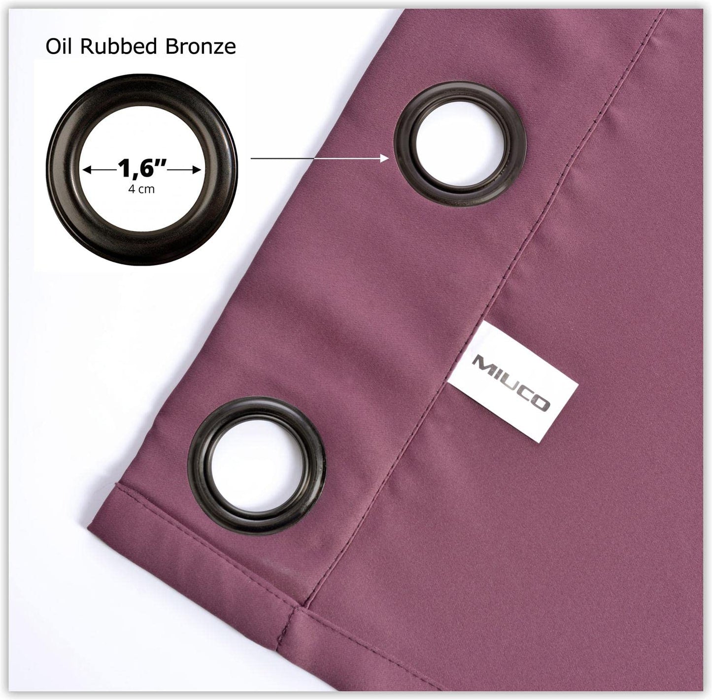 MIUCO Room Darkening Grommet Blackout Curtains for Livingroom Curtains Panels Set of 2 52x63 Inch Aubergine, Bonus 2 Tie Backs Included