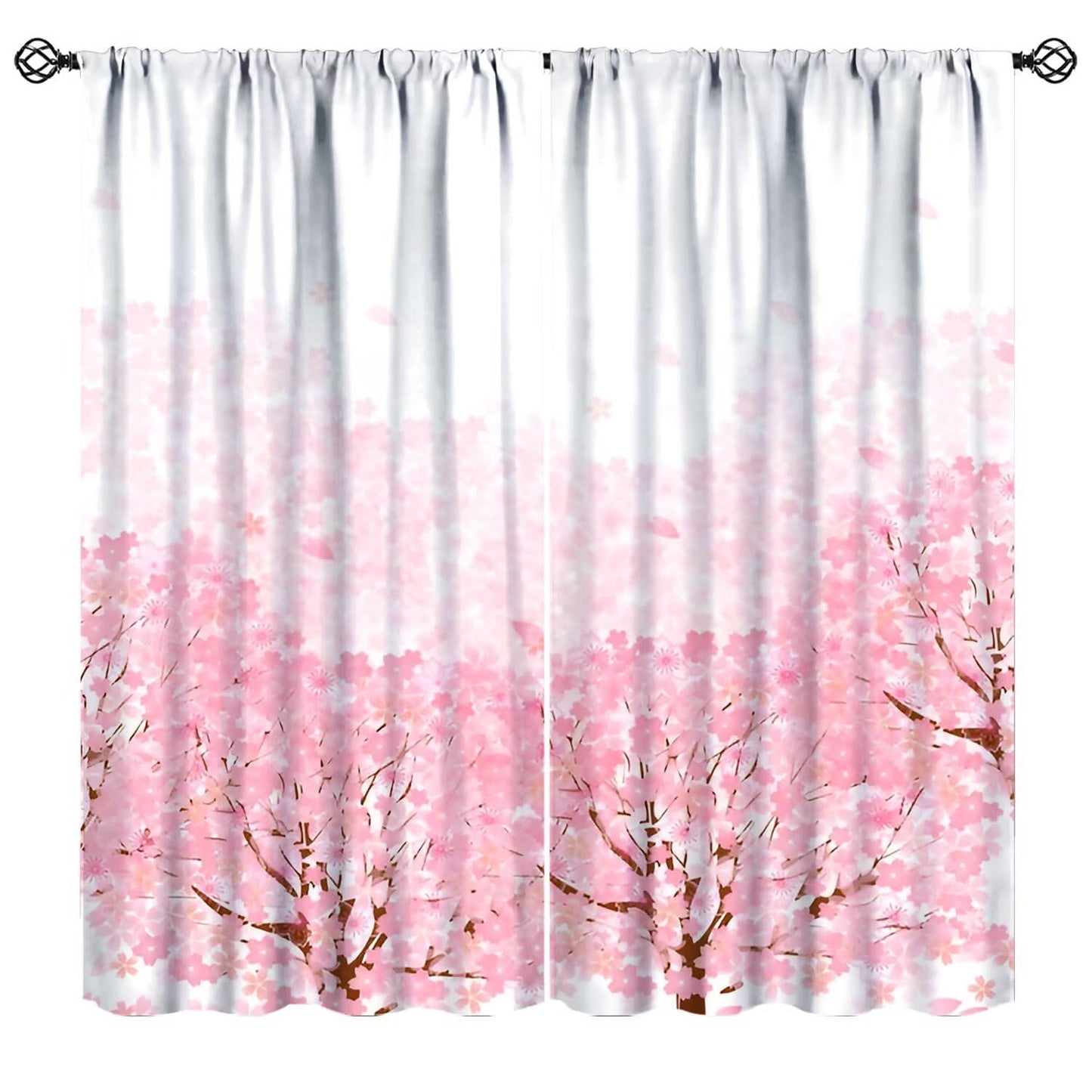 Mchenxin Cherry Blossom Window Curtains, Spring Pink Cherry Blossom Tree Flowers Falling Petals Japanese Asian Style Window Drapes for Kitchen Bedroom, 42x45in (No Blackout)