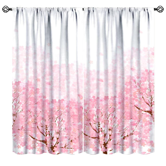 Mchenxin Cherry Blossom Window Curtains, Spring Pink Cherry Blossom Tree Flowers Falling Petals Japanese Asian Style Window Drapes for Kitchen Bedroom, 42x45in (No Blackout)
