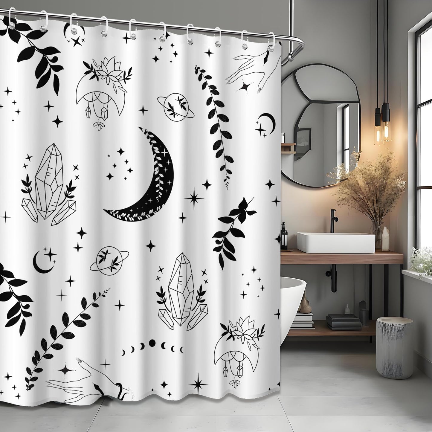 Keeuy Shower Curtain Black and White Modern Minimalist 70 x 72 Inch
