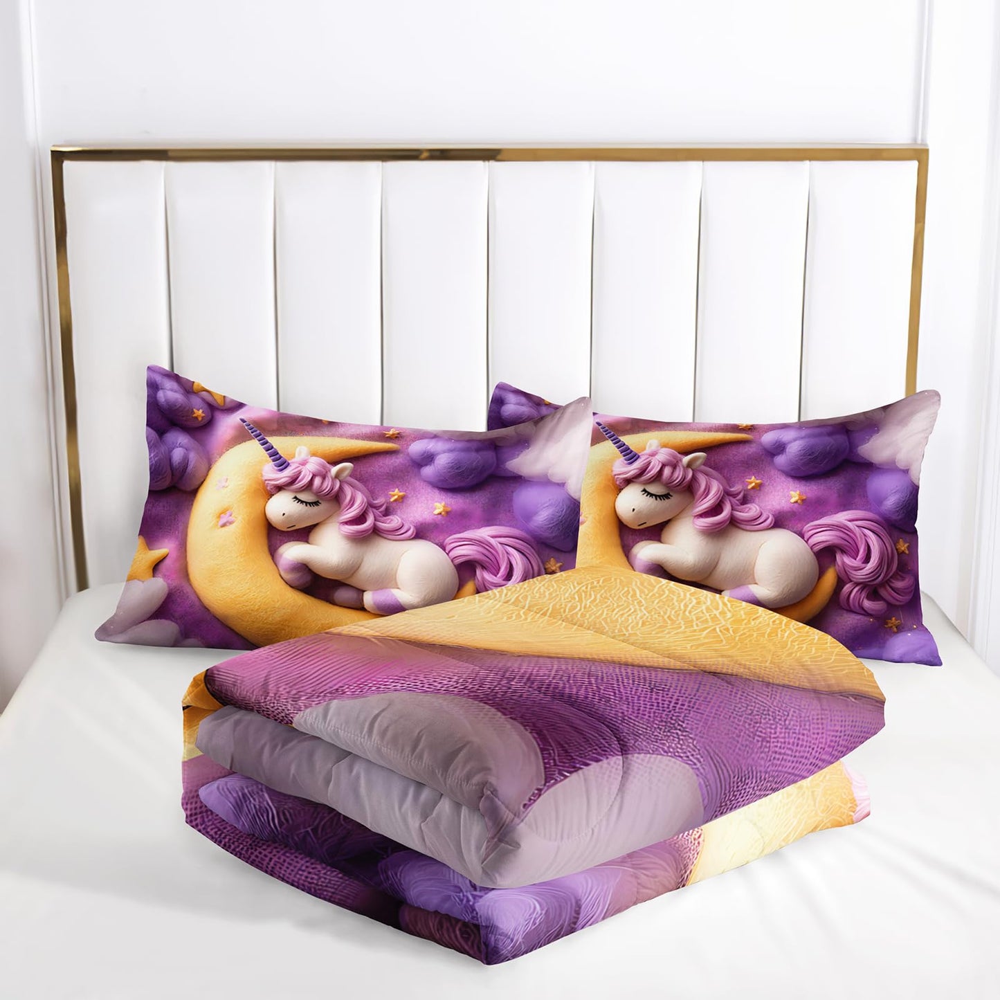 lneffble Purple Unicorn Full Bed Sheets and Comforter Set Kids Girls，Galaxy Unicorn Full Bedding Sets for Girls，with 1 Comforter with 2 Pillow Case