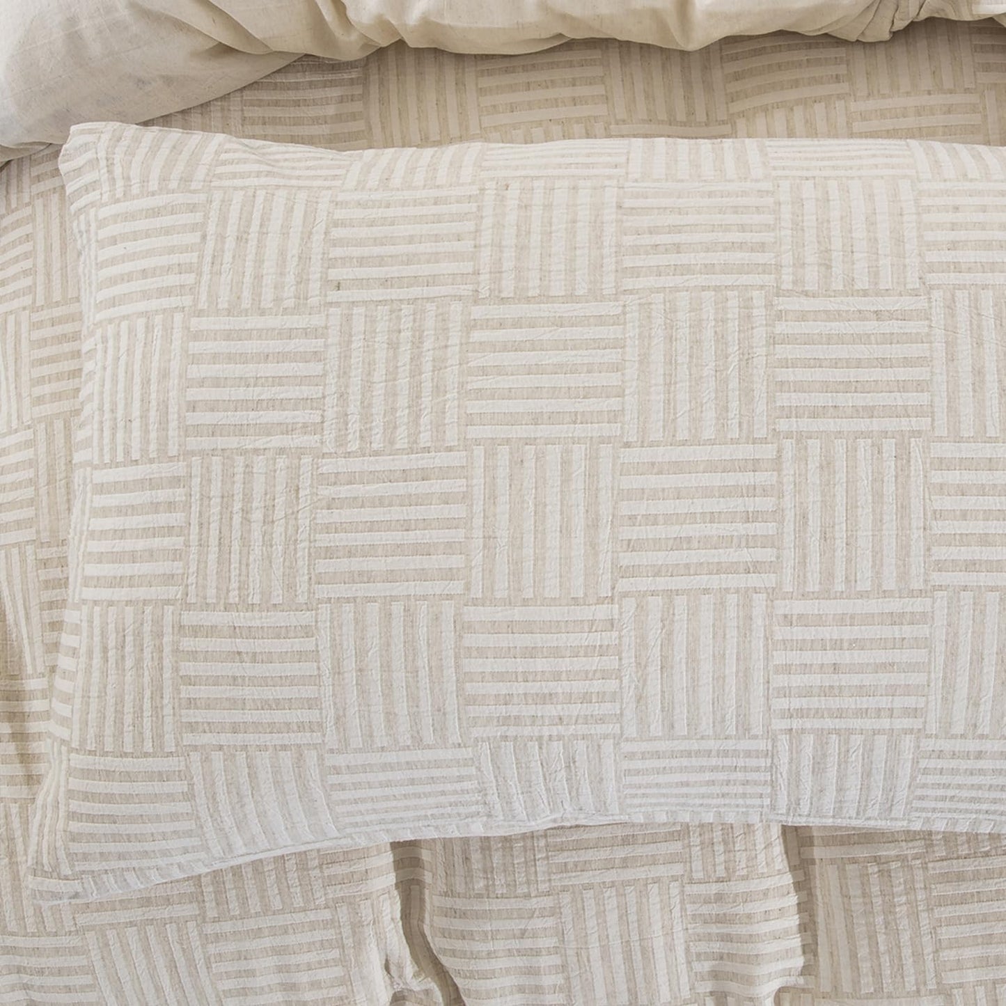 TodaFre Linen Cotton Duvet Cover King Size, Natural Moisture Wicking Beige Grid Weave Textured, Cooling Breathable Bedding Set for Hot Sleepers (Beige, 104" x 90")