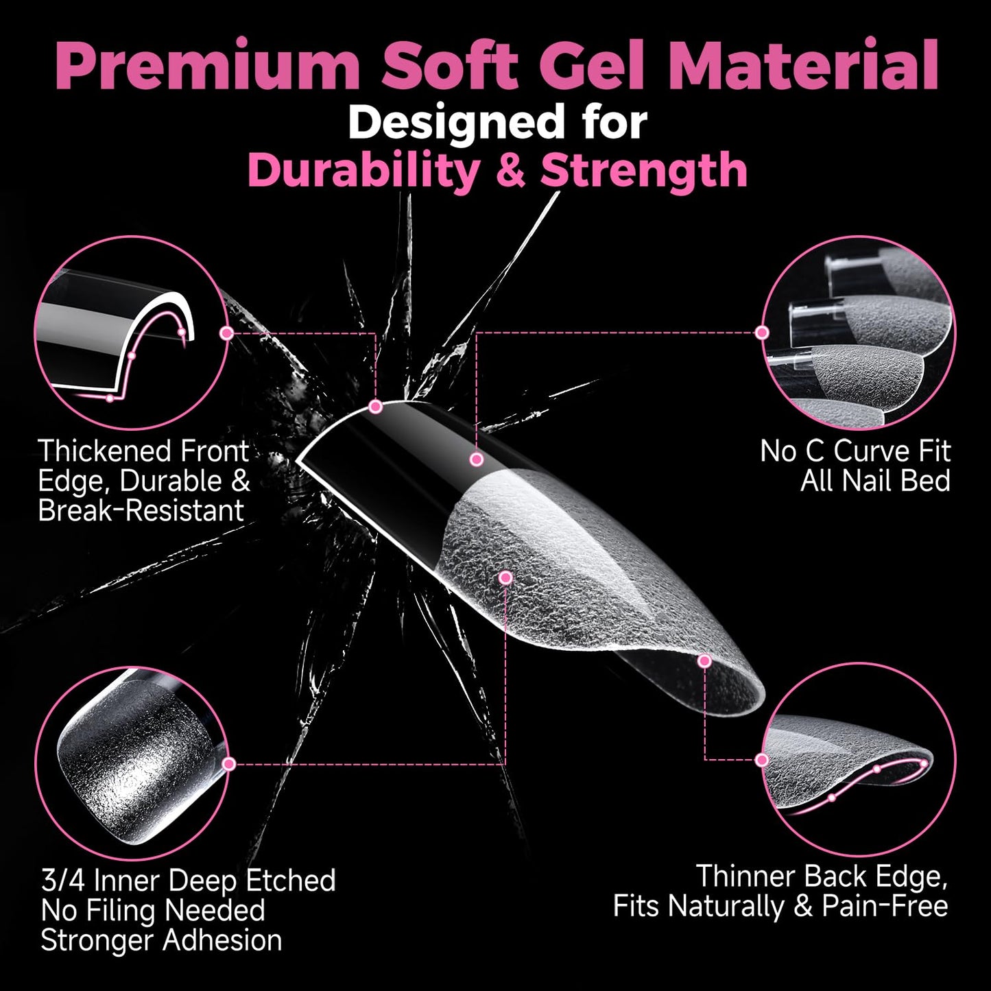 UAN GELLA Short Sharp Square Nail Tips 504pcs Short Square Press on Nails Pre Etched Acrylic Fake Nails for Full Cover Nail Tips DIY Nails Salon at Home 12 Sizes