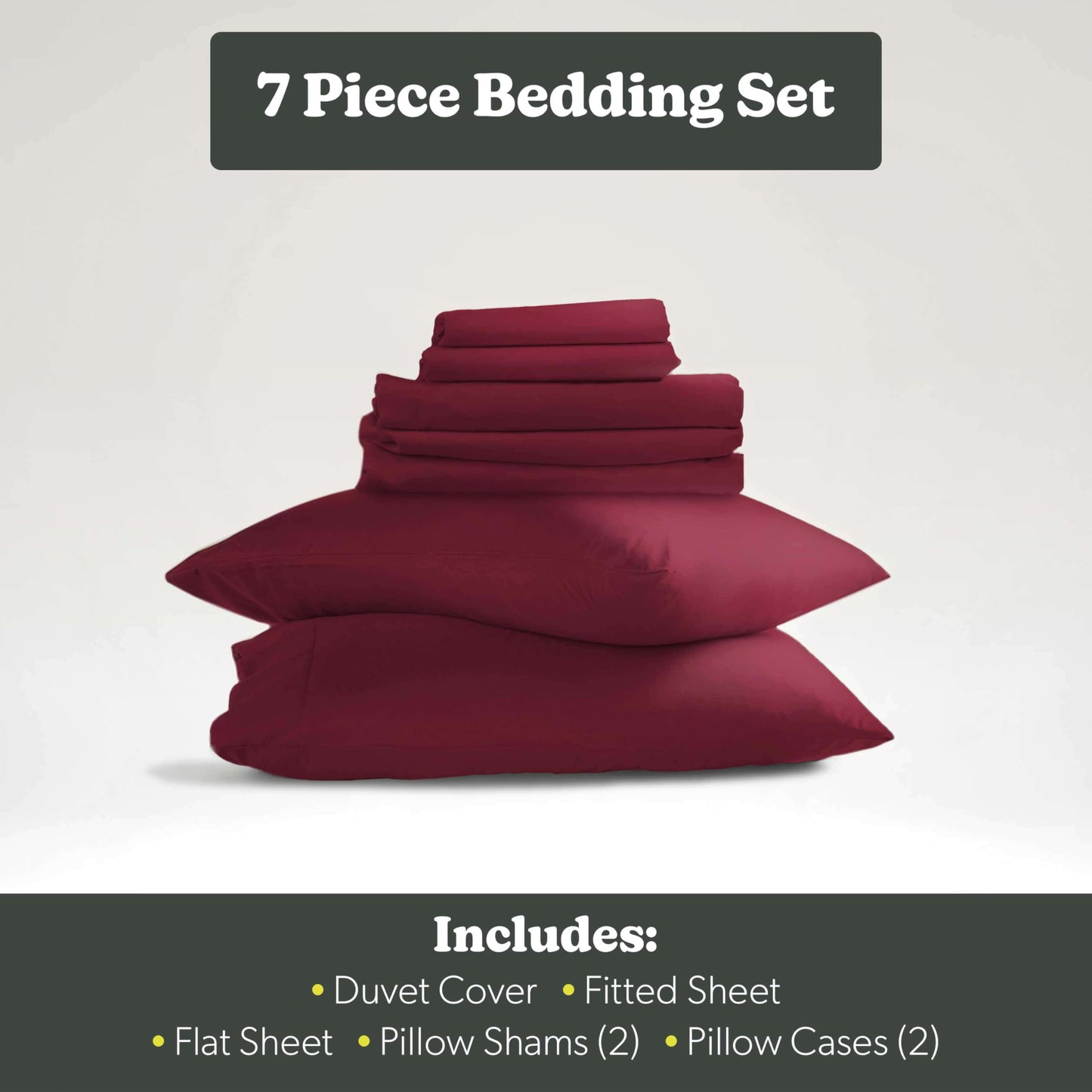 Hearth & Harbor Queen Size Duvet Cover & Bed Sheet Set Burgundy Red, 7 Piece Soft Double Brushed Bedding Set, Includes Duvet Cover, Flat Sheet, Fitted Sheet, Pillowcases and Pillow Shams