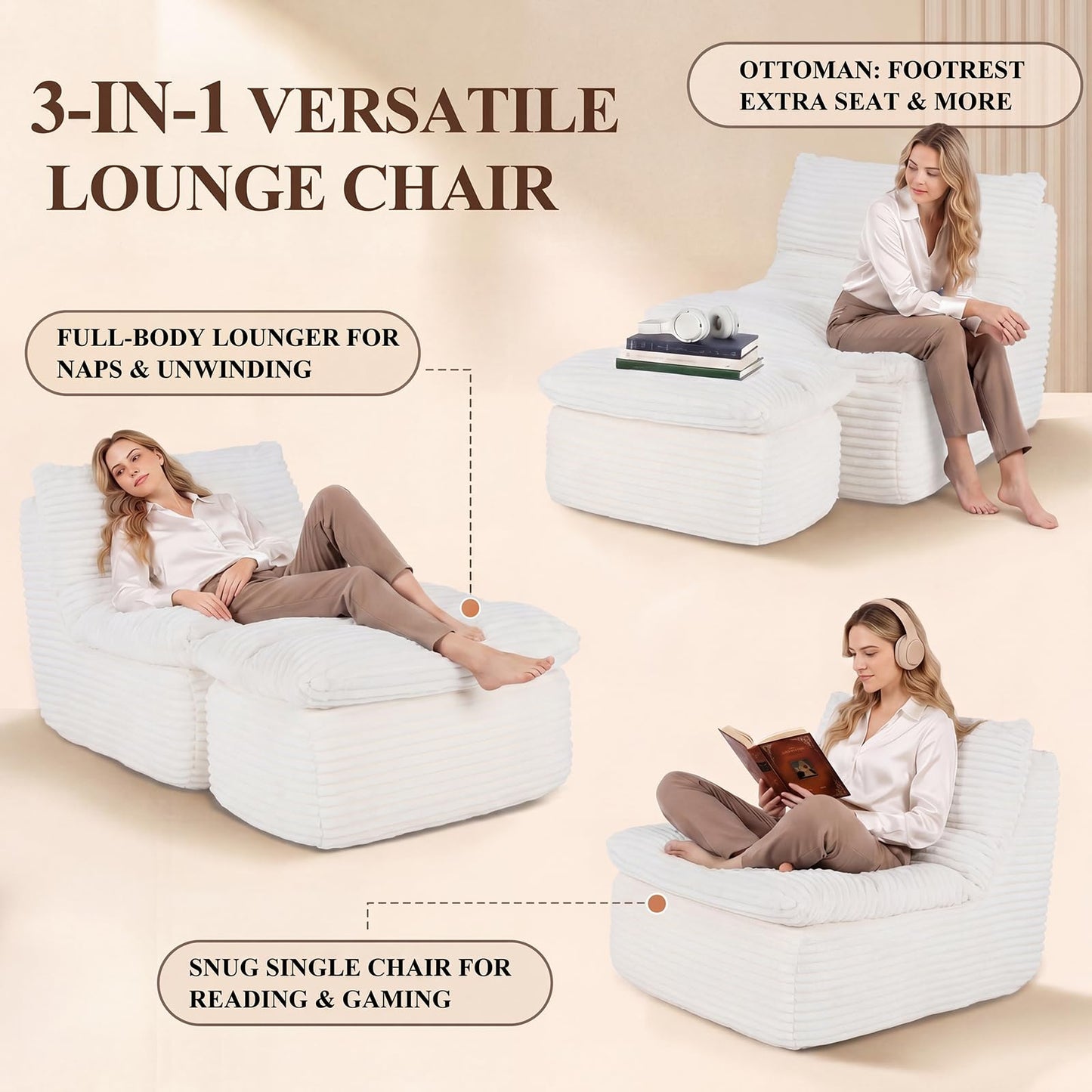 CHAIRKER Boneless Chaise Lounge Chair with Ottoman