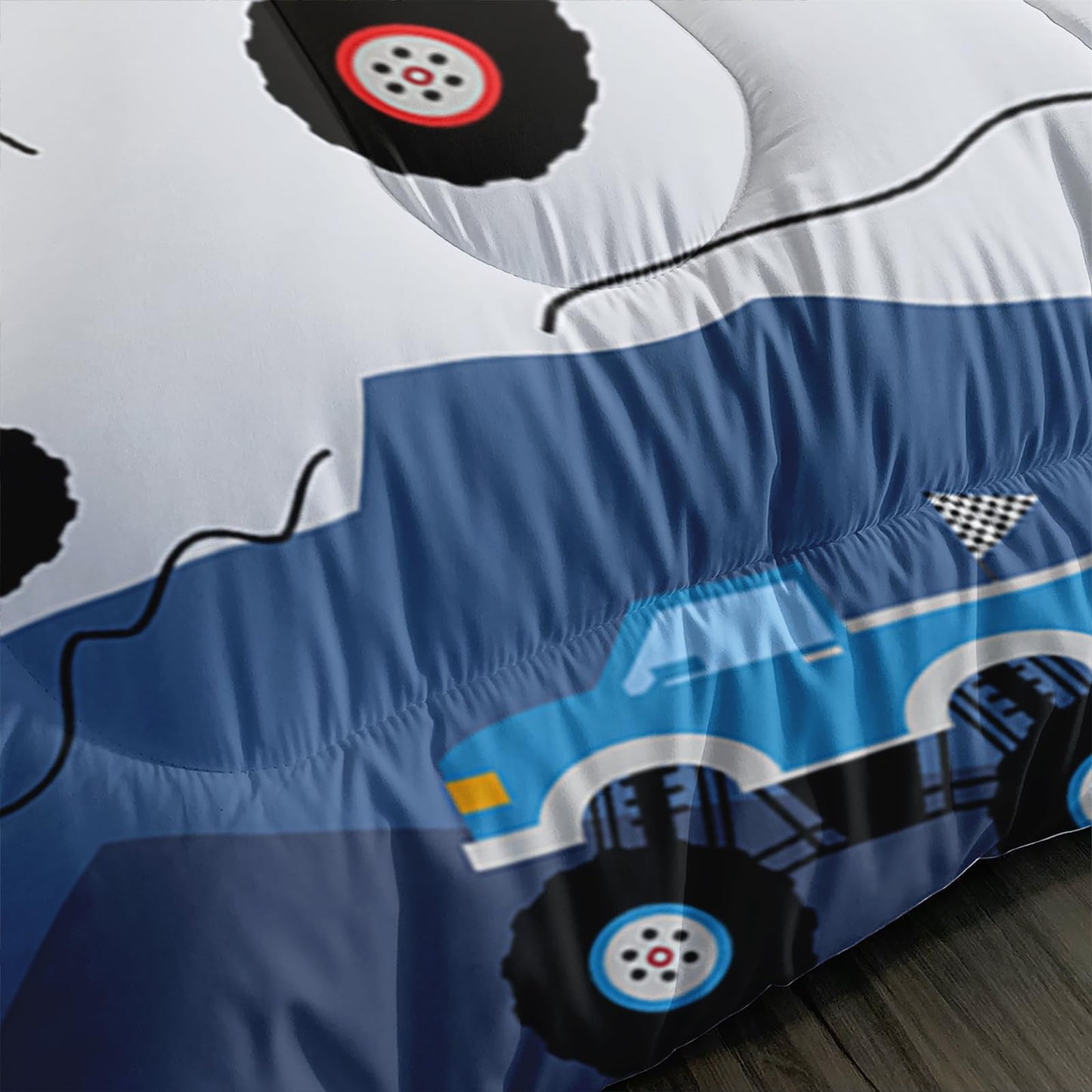 QOOMO 3Pcs Car Comforter Set Twin,Truck Bedding Set for Teens Boys Girls,Cars Printed Comforter with 2 Pillowcases,Down Alternative,Soft and Lightweight